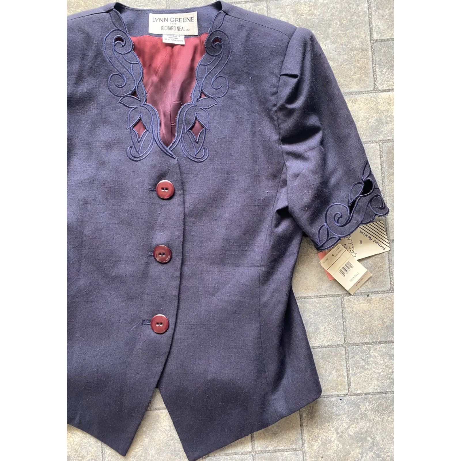 Vintage VINTAGE Lynn Greene For Richard Neal Ltd Blazer Shirt Womens 8 Dark Blue Short Sleeve NWT Style 2865 Size 30" / US 8 / IT 44 - 7 Thumbnail