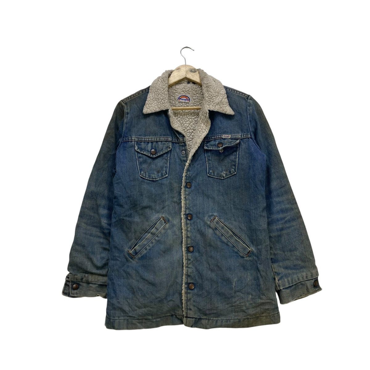 Indigo 🗣️Vintage Distressed Wrangler Shearling Denim Warm Jacket Size M / US 6-8 / IT 42-44 - 1 Thumbnail