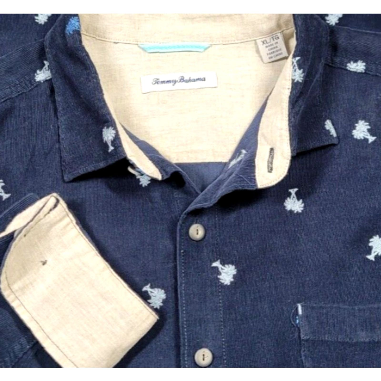 Tommy Bahama Tommy Bahama Button-Up Mens Blue Corduroy Long Sleeve Embroidered Palm Trees XL Size US XL / EU 56 / 4 - 4 Thumbnail