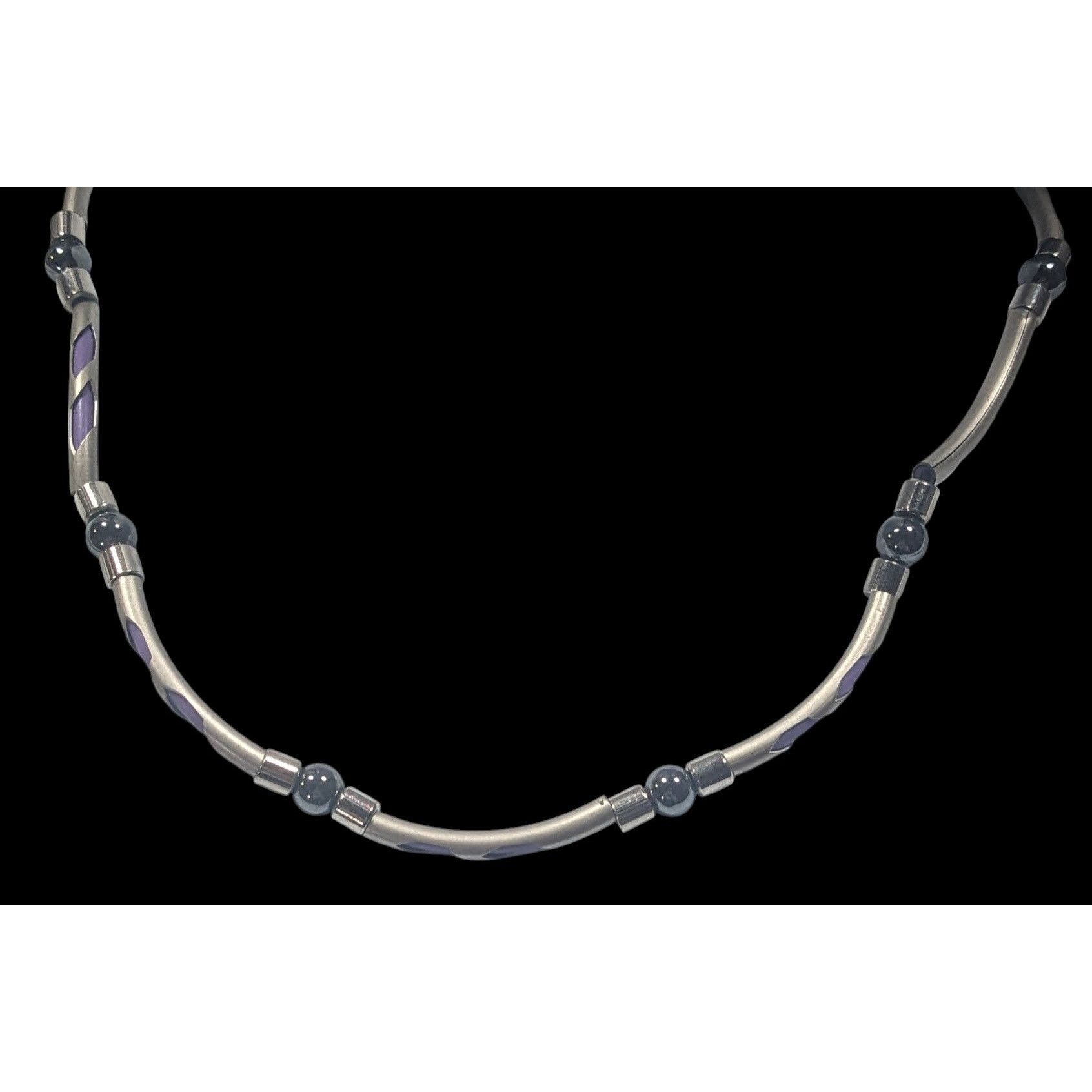 Other Vintage 90s Silver Tone Tube Beads With Purple Rubber Accent Size ONE SIZE - 5 Thumbnail