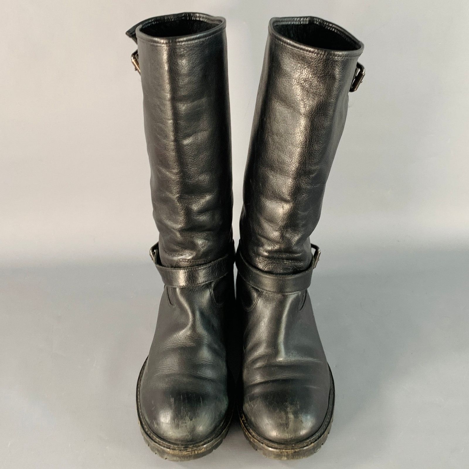 Fendi FENDI 9 Black Leather Shearling Lined Pull On Buckle Boots Size US 9 / EU 42 - 4 Thumbnail