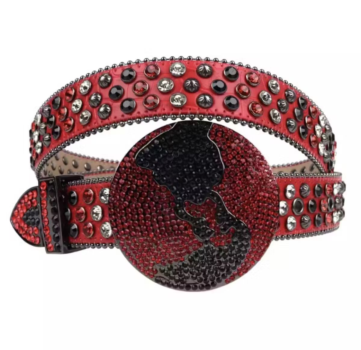image of Designer Rhinestone Studded Belt in Red, Men's (Size 32)