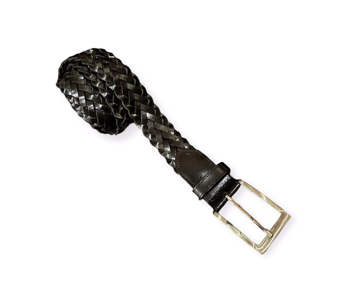 image of Braided Leather Buckle Belt in Black, Men's