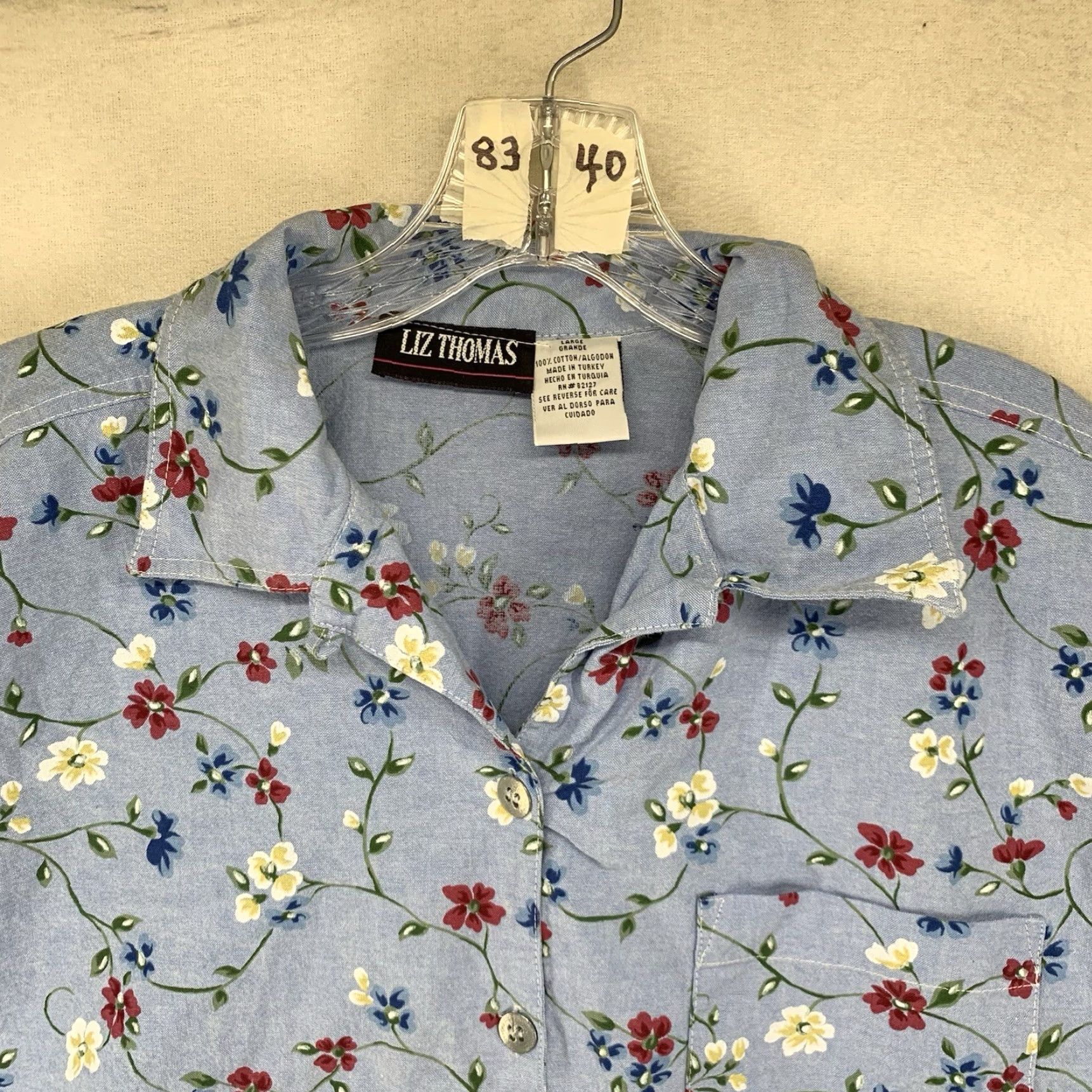 Vintage Vintage 90s Women's Button Up Large Top All Cotton Metal Button Pocket W/Shorts Size L / US 10 / IT 46 - 5 Thumbnail