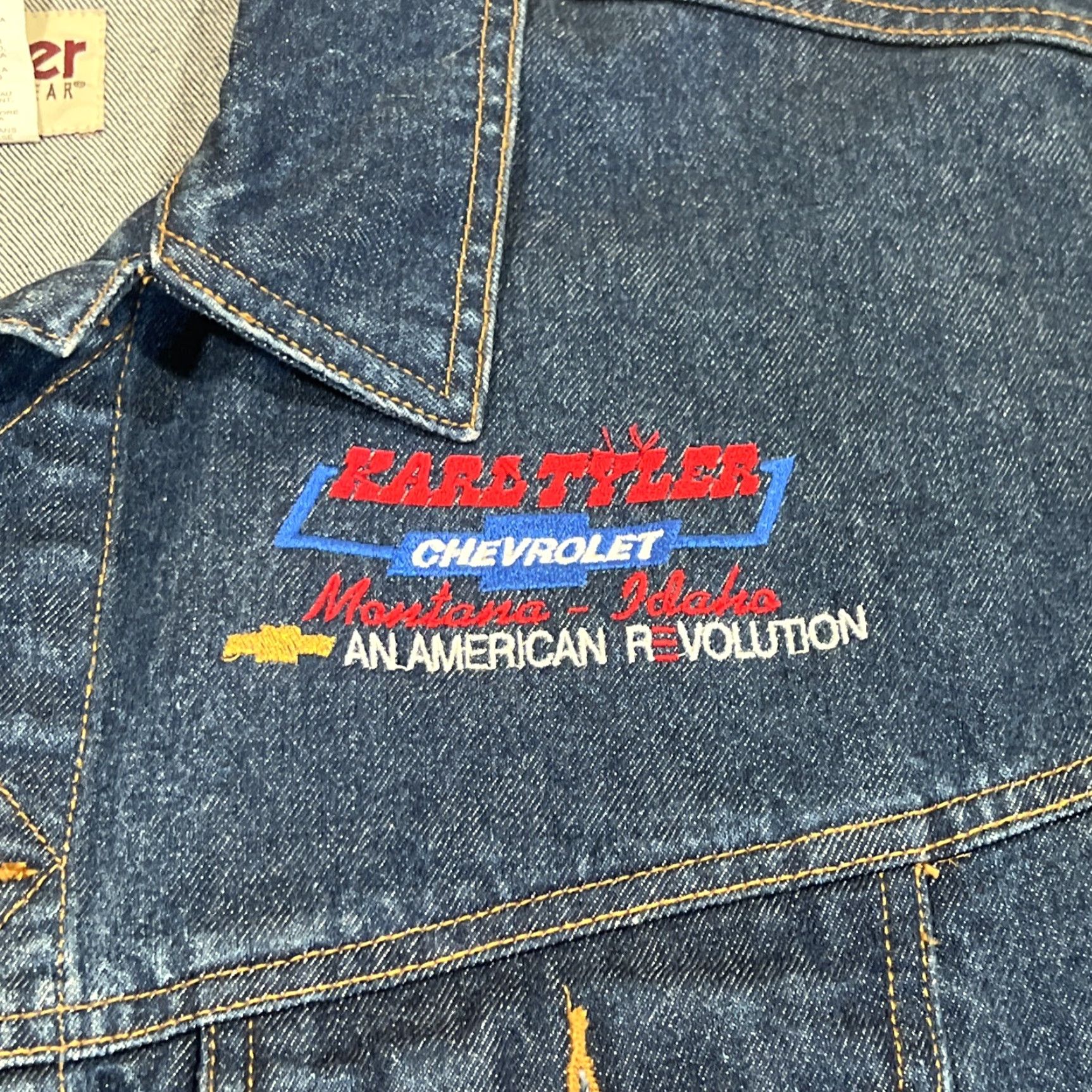 Wrangler VINTAGE Wrangler Rugged Wear Jean Jacket Mens 2XL Blue Denim Jacket USA Logo Embroidered Pockets Button Front Casual Workwear Men Size US 39 - 3 Thumbnail