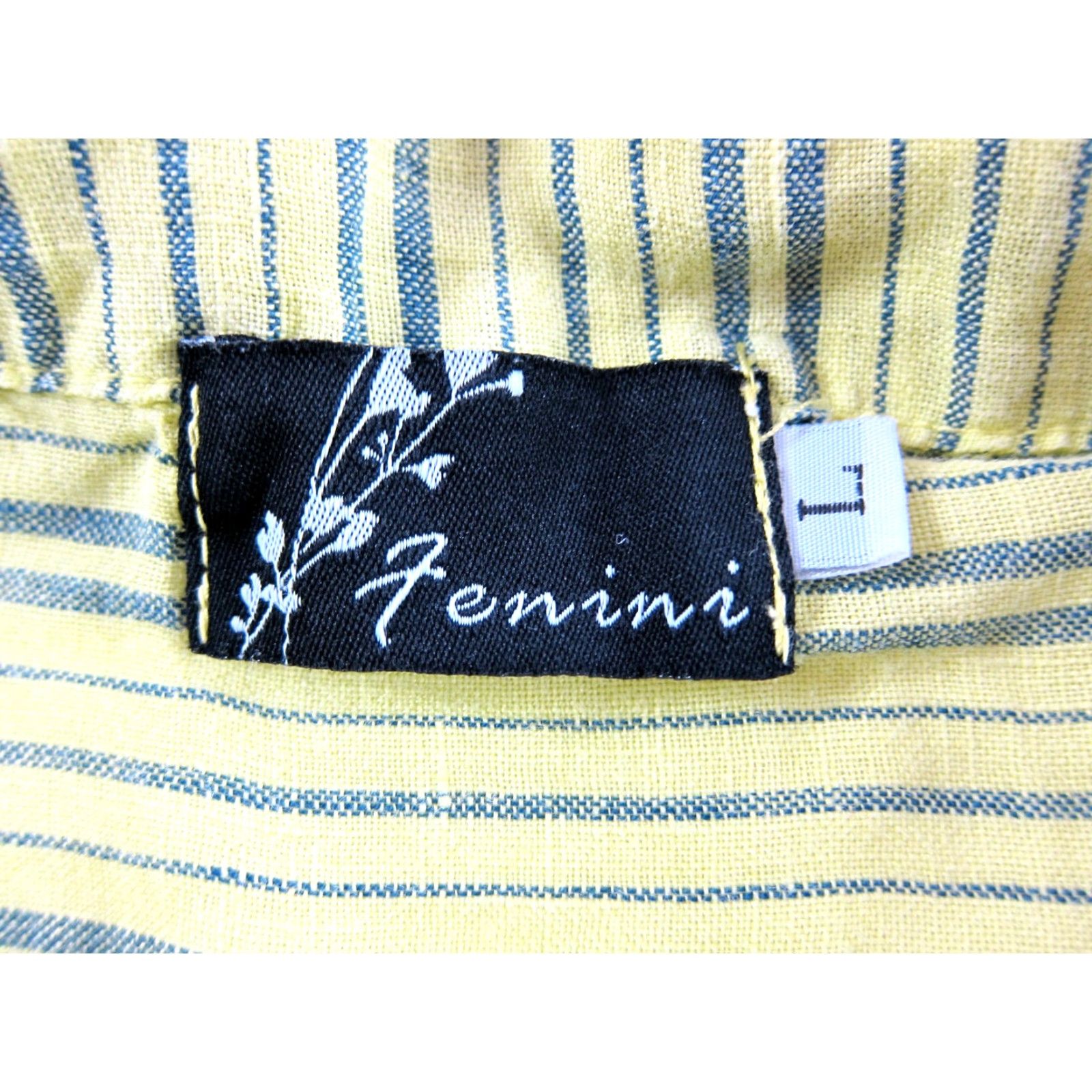 Vintage FENINI Blouse Tunic 3/4 Sleeve Shirt L Yellow Blue Stripe Collared Pocket Linen 100% Linen Women Size L / US 10 / IT 46 - 3 Thumbnail