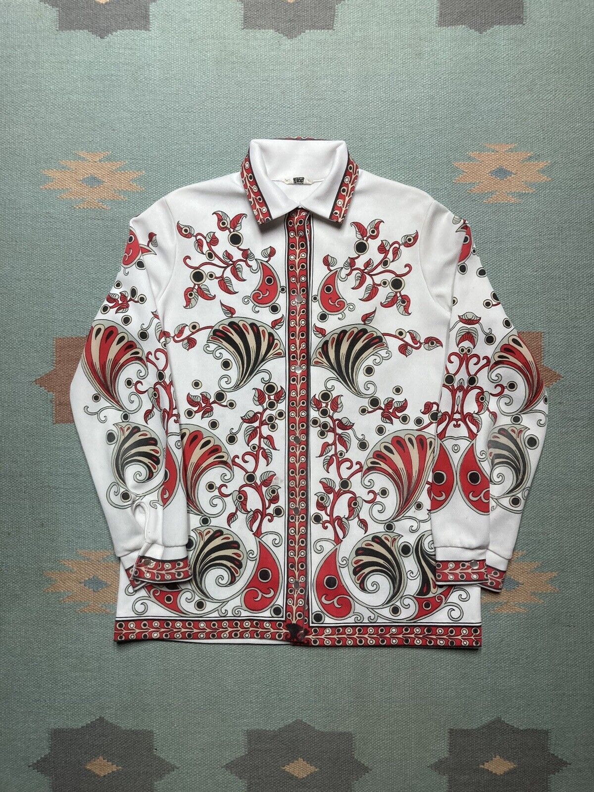 Vintage Vtg 60s button shirt poly loop collar paisley women’s large Size L / US 10 / IT 46 - 1 Thumbnail