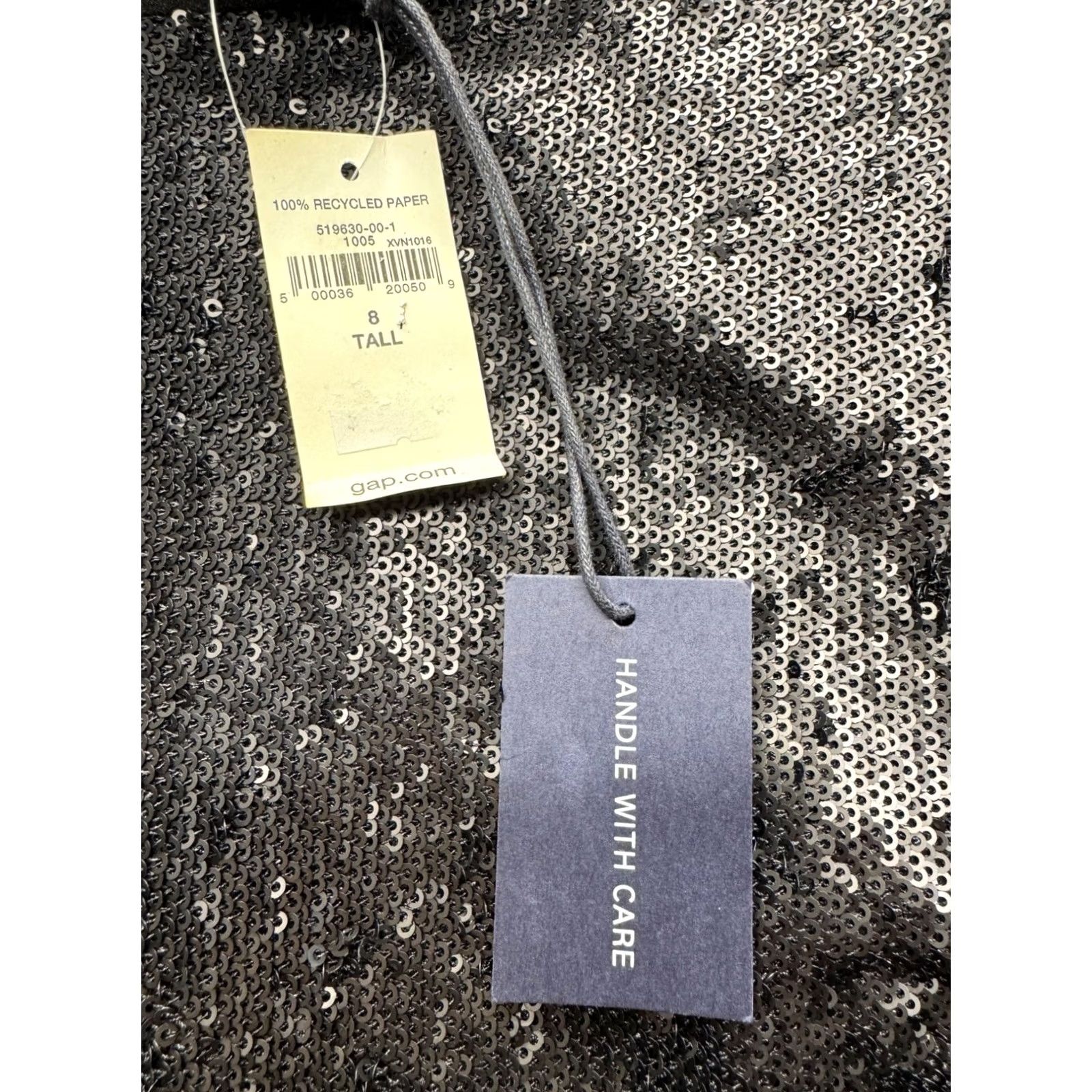 Gap Gap Sequin Dress Womens Black Short Sleeve A-Line 8 Tall NWT Size 30" / US 8 / IT 44 - 3 Thumbnail