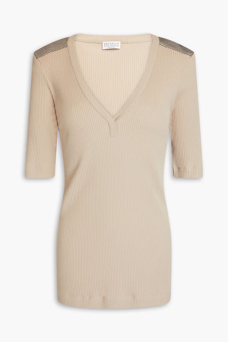 Brunello Cucinelli o1y0825 V-neck T-Shirt in Beige Size XXL / US 16-18 / IT 52-54 - 1 Thumbnail