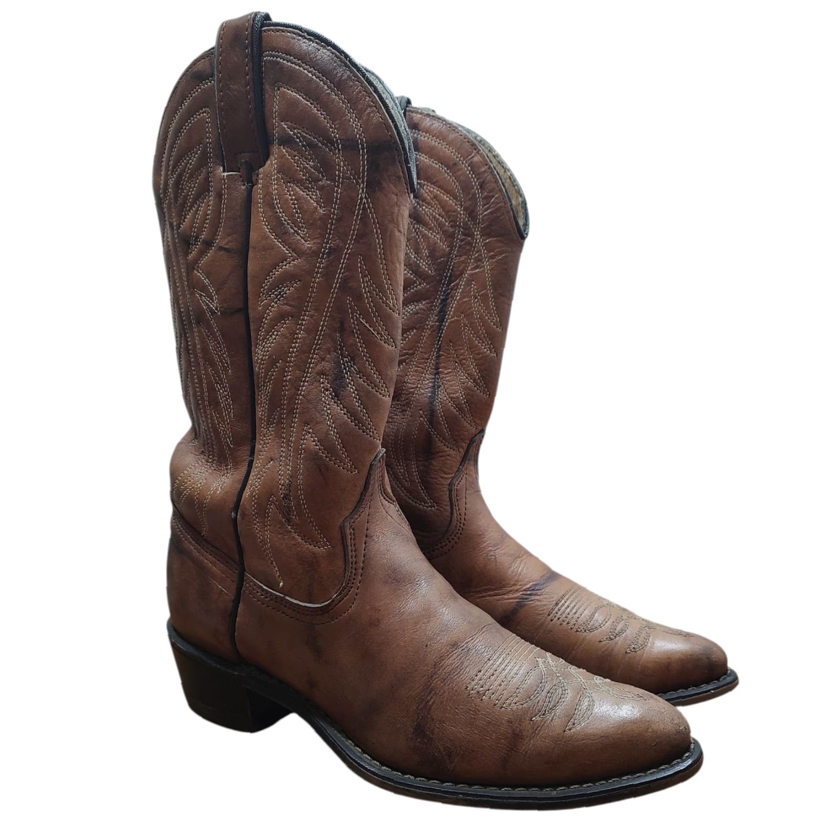 Wrangler VINTAGE Wrangler Western Boots Leather Brown N 7.5 USA Made Boots Women Mid-Calf Almond Toe Western Mu Size US 8 / IT 38 - 4 Thumbnail