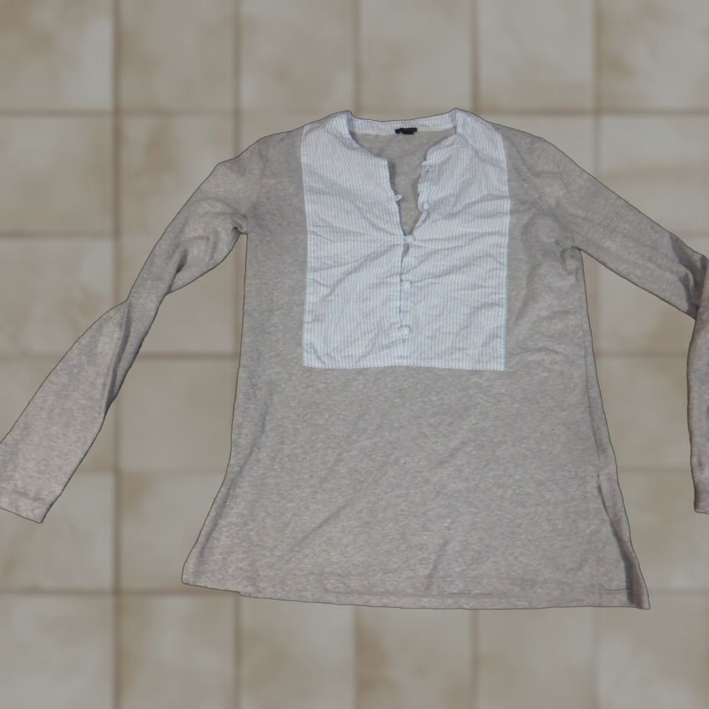 J.Crew J.CREW Blouse 2XS Womens Gray Round Neck Pull-over Button Stretch Cotton Polyester Casual Long Sleeve Regular Fit | Vintage: No Size XXS / US 00 / IT 34 - 1 Thumbnail