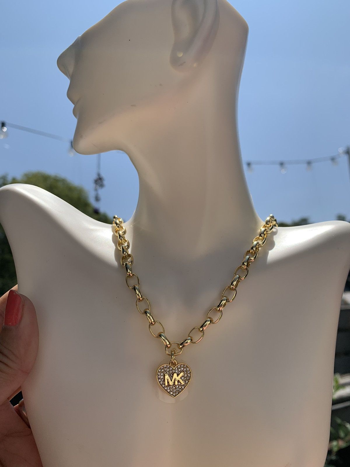 Michael Kors NWT Michael Kors Brass & Pavé Crystal MK Logo Heart Pendant Size ONE SIZE - 1 Thumbnail
