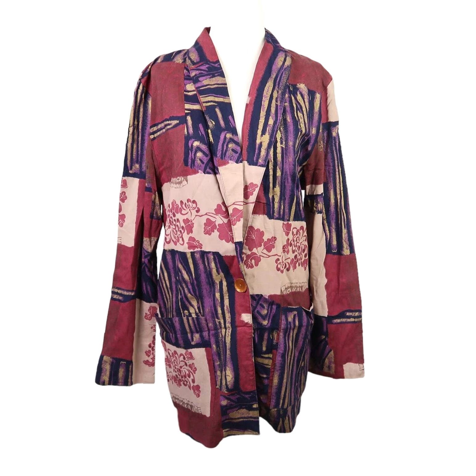 Vintage VINTAGE 90s blazer Abstract floral patchwork plum purple pink S Mens Womens? Size S / US 4 / IT 40 - 2 Thumbnail