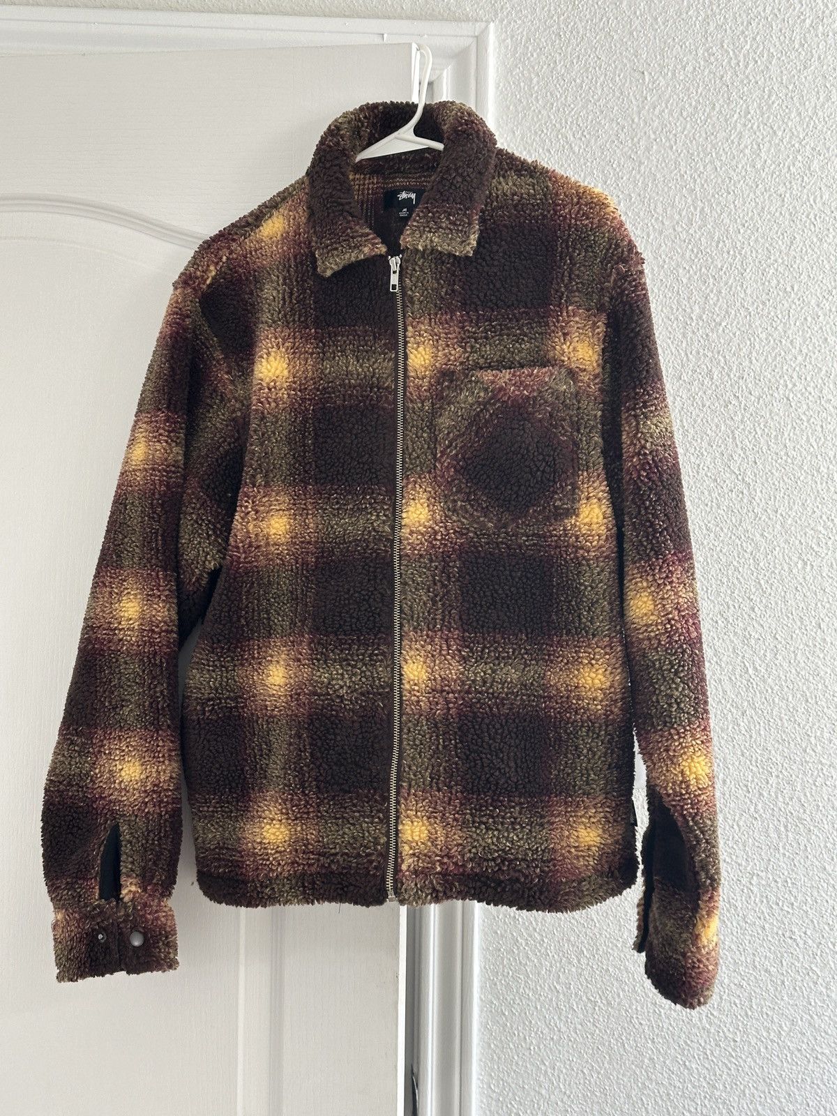 Stussy Stussy Shadow Plaid Sherpa Zip Shirt (Brown) | Grailed