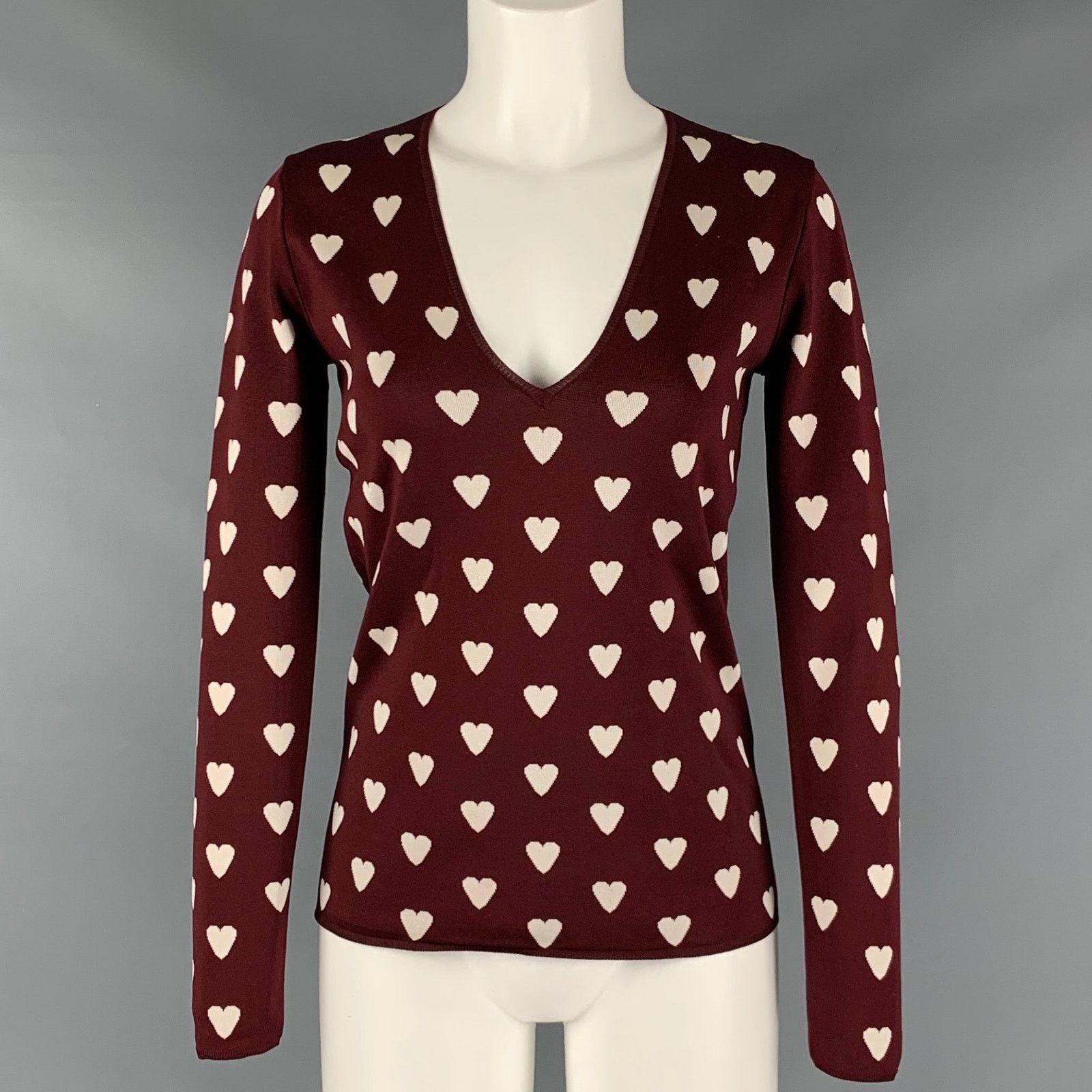 Burberry Prorsum BURBERRY Size S Brown Silk Blend Print V-Neck Sweater Size S / US 4 / IT 40 - 1 Thumbnail