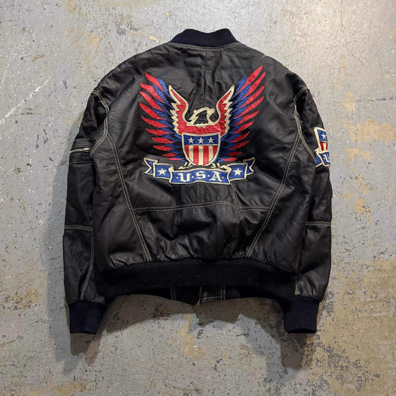 Vintage vtg Michael Hoban Black Leather Bomber Jacket USA Eagle Sz L Size US L / EU 52-54 / 3 - 1 Thumbnail