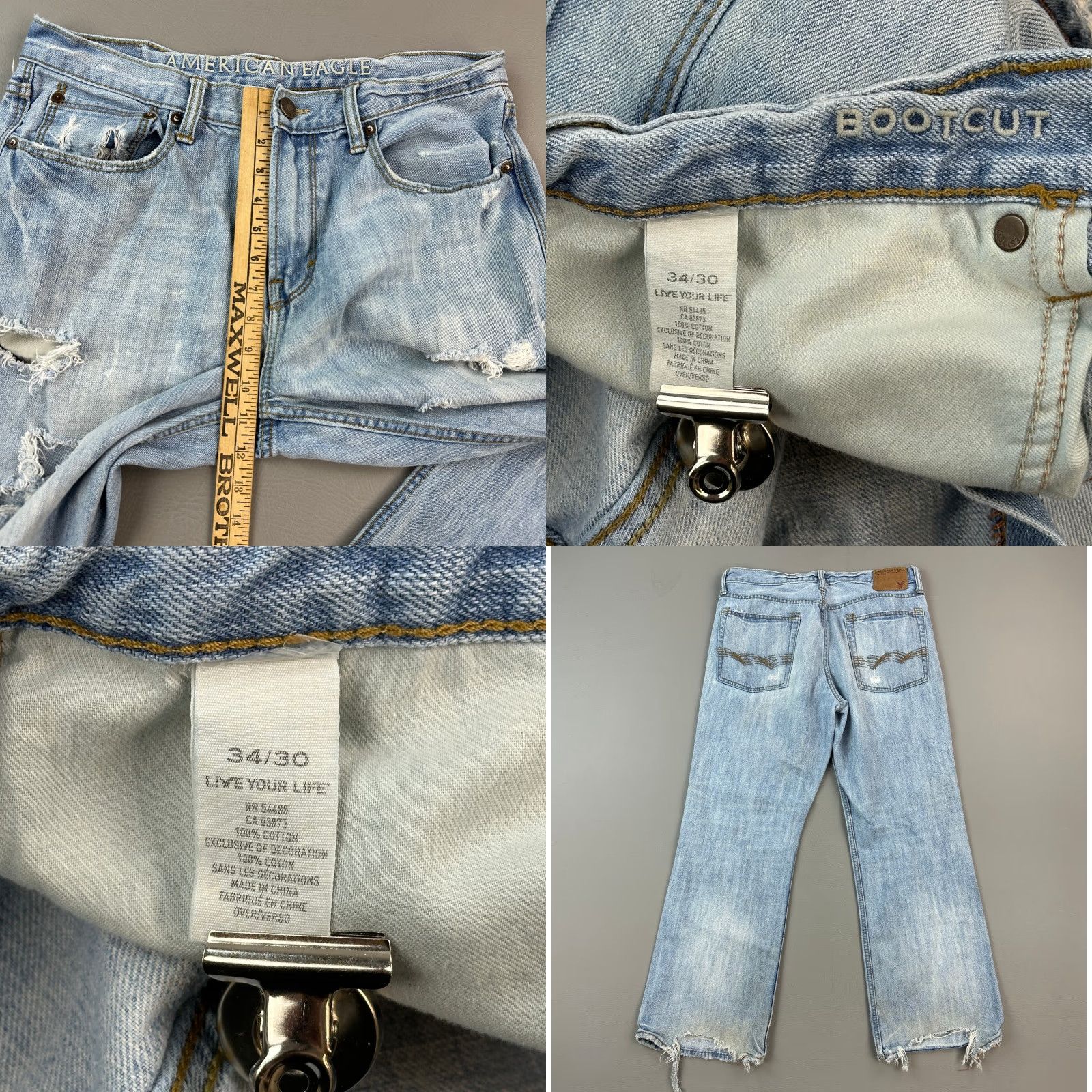 American Eagle Outfitters VINTAGE American Eagle Jeans Mens 34x30 Light Wash Relaxed Bootcut Distress Y2K Jeans Size US 34 / EU 50 - 8 Thumbnail