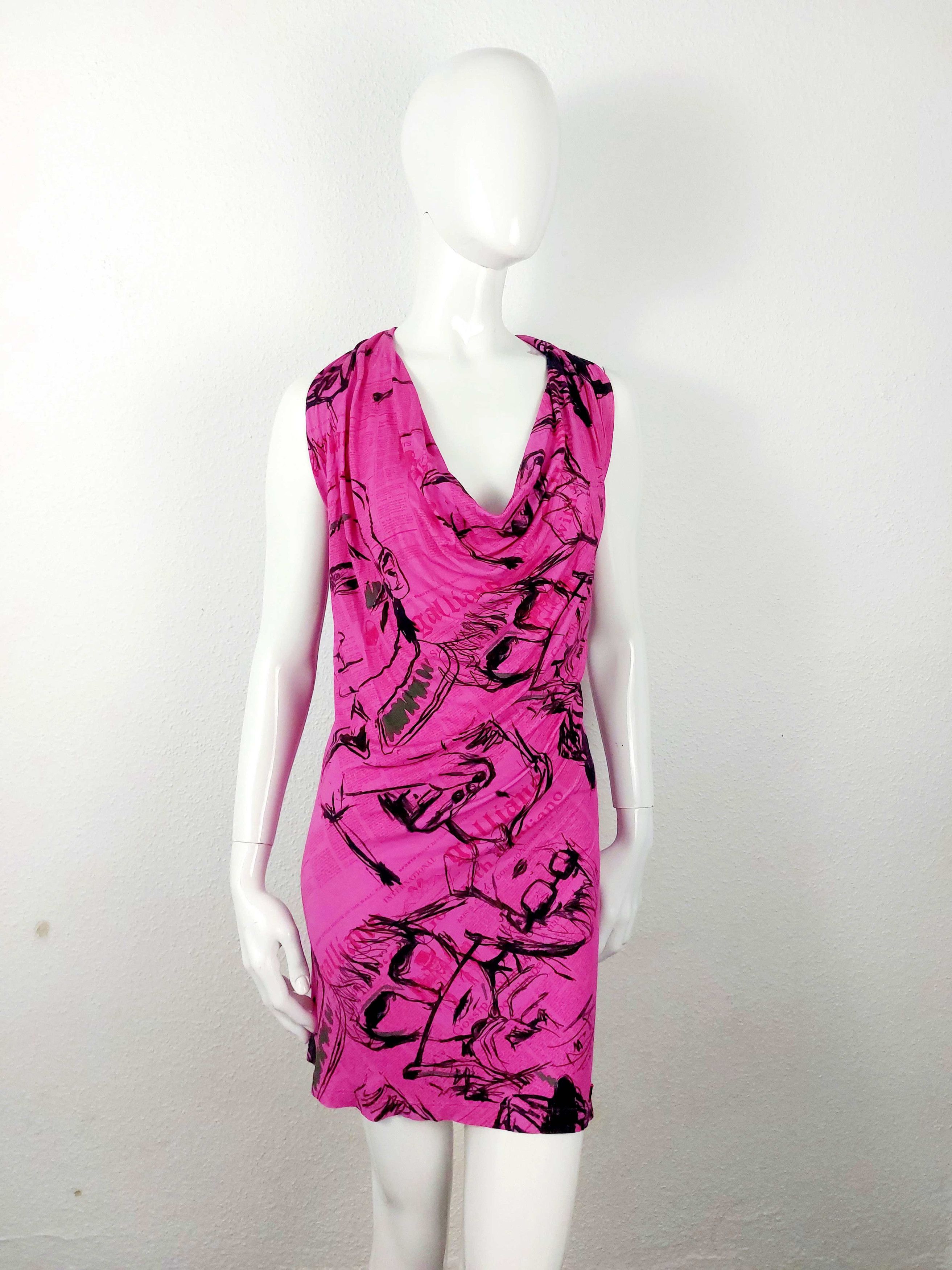 John Galliano John Galliano Pink Gazette Newspaper Sketch Face Pink Dress Size M / US 6-8 / IT 42-44 - 5 Thumbnail