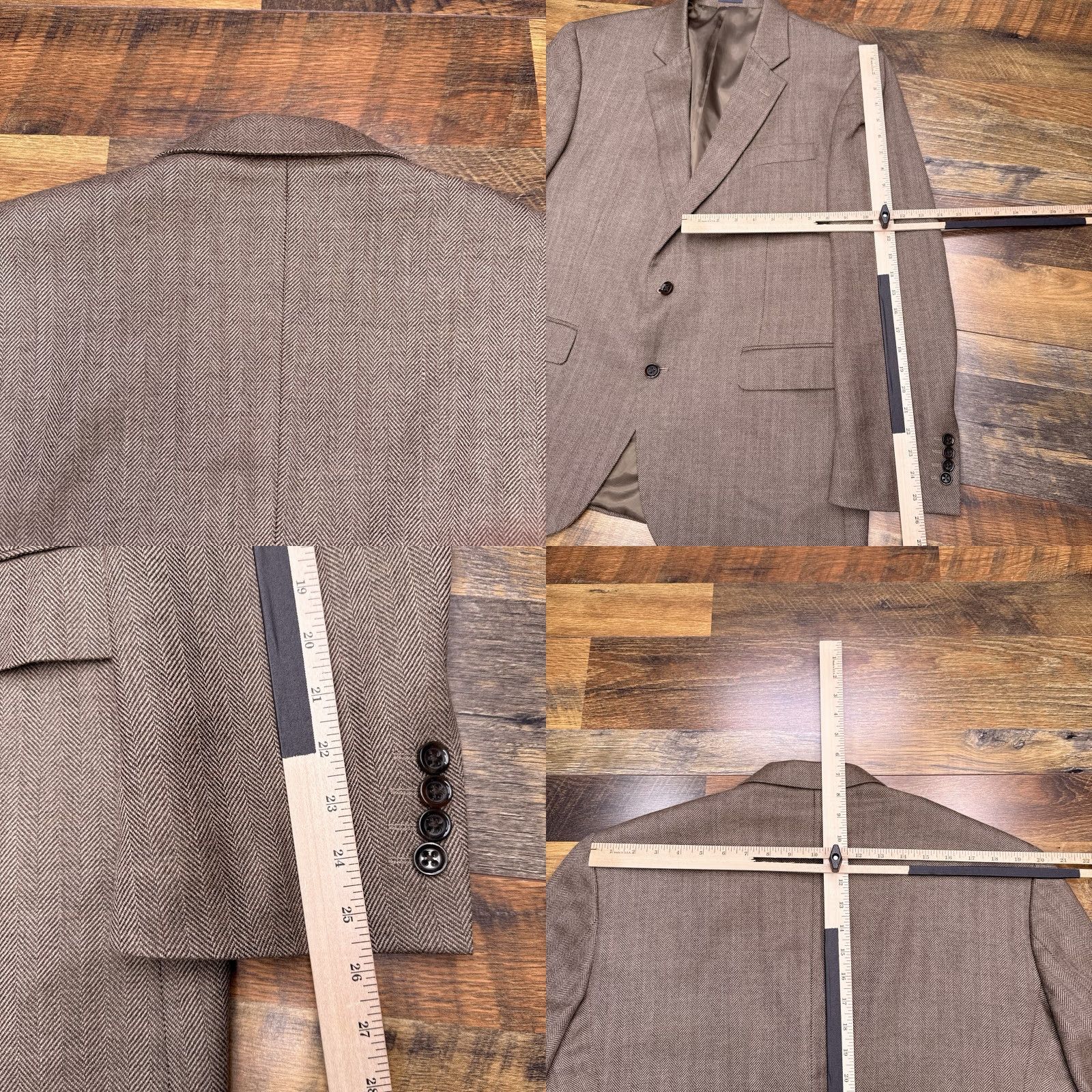 Stafford Stafford Sport Coat Blazer 46 Regular Tan Herringbone Classic Fit Wool Tweed Notch Lapel Mens Size 46R - 9 Thumbnail