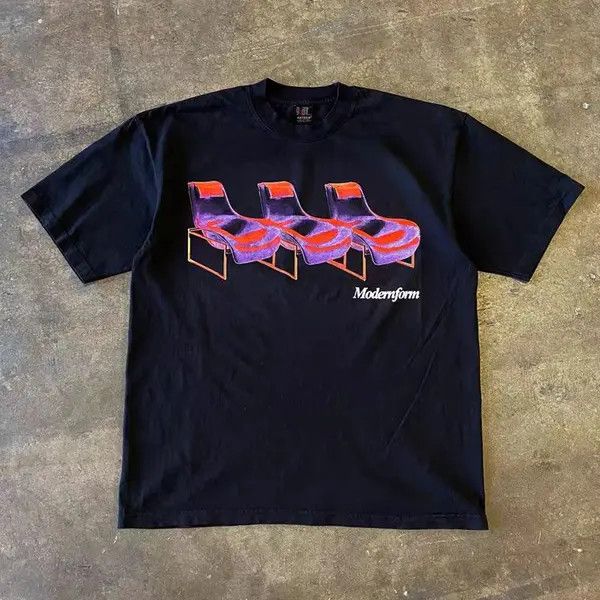 Japanese Brand VIBE Black washed vintage beach chair print cotton t-shirt Size US M / EU 48-50 / 2 - 5 Thumbnail