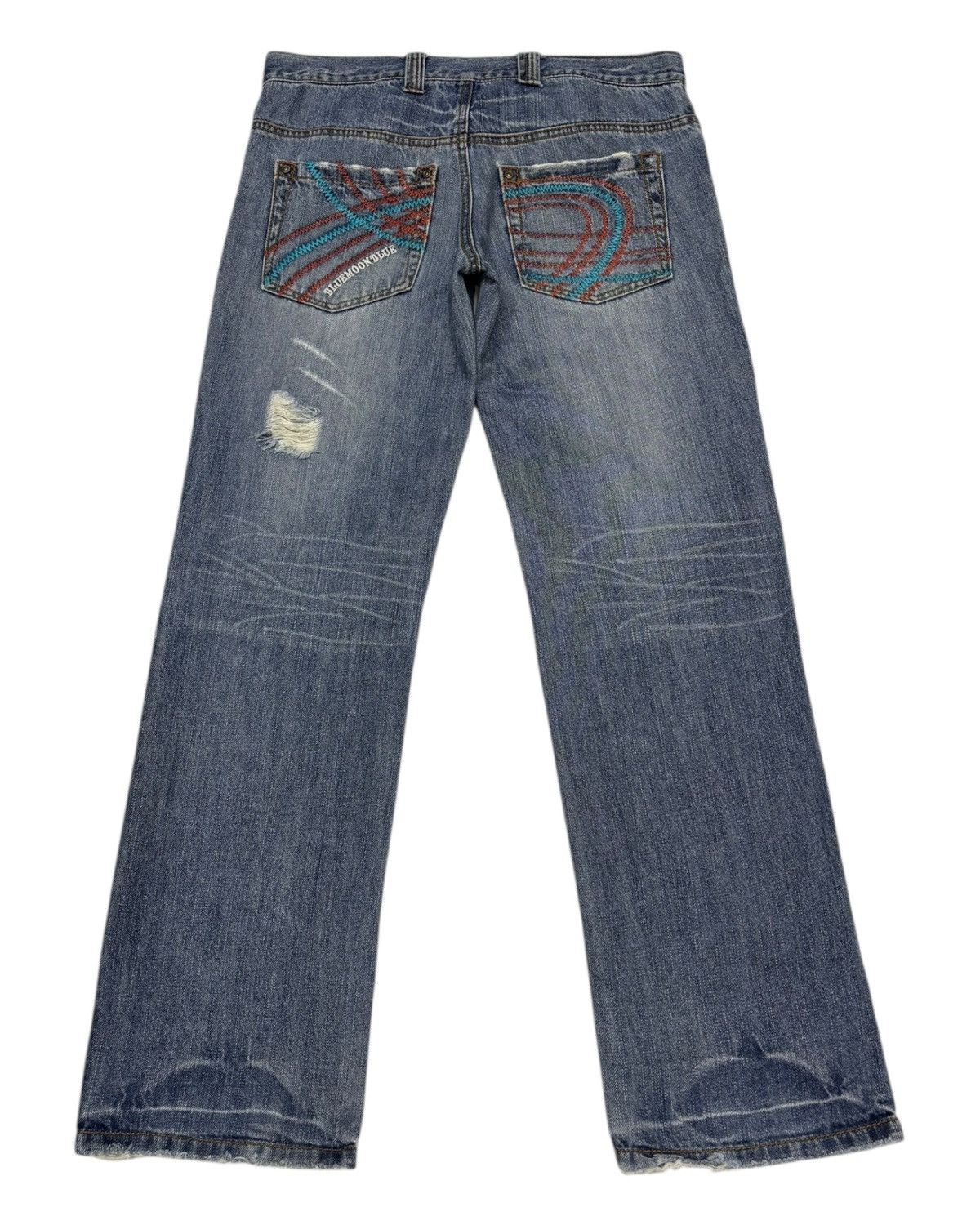 Beauty Beast × Hysteric Glamour Vintage Blue Moon Blue Baggy Jeans DISTRESSED DENIM Size US 34 / EU 50 - 1 Thumbnail