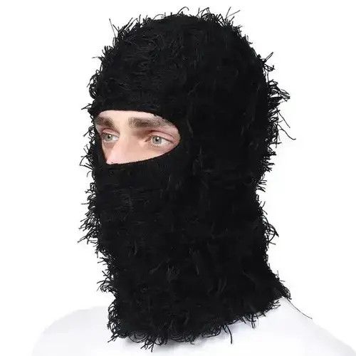 VIBE Distressed Black Knit Balaclava y2k Ski Mask Size ONE SIZE - 2 Thumbnail