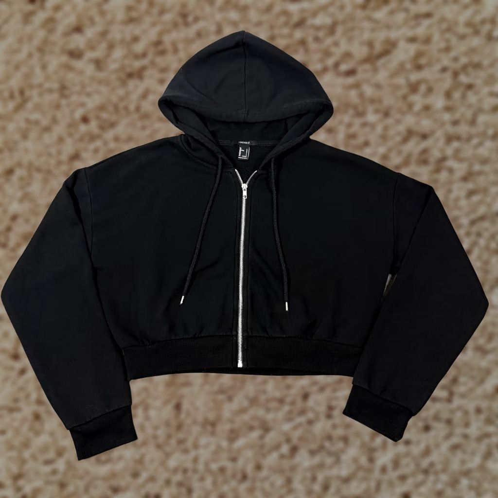 Forever 21 FOREVER 21 Hooded Full Zip Cropped Long Sleeve Jacket Women's L Black Size L / US 10 / IT 46 - 1 Thumbnail