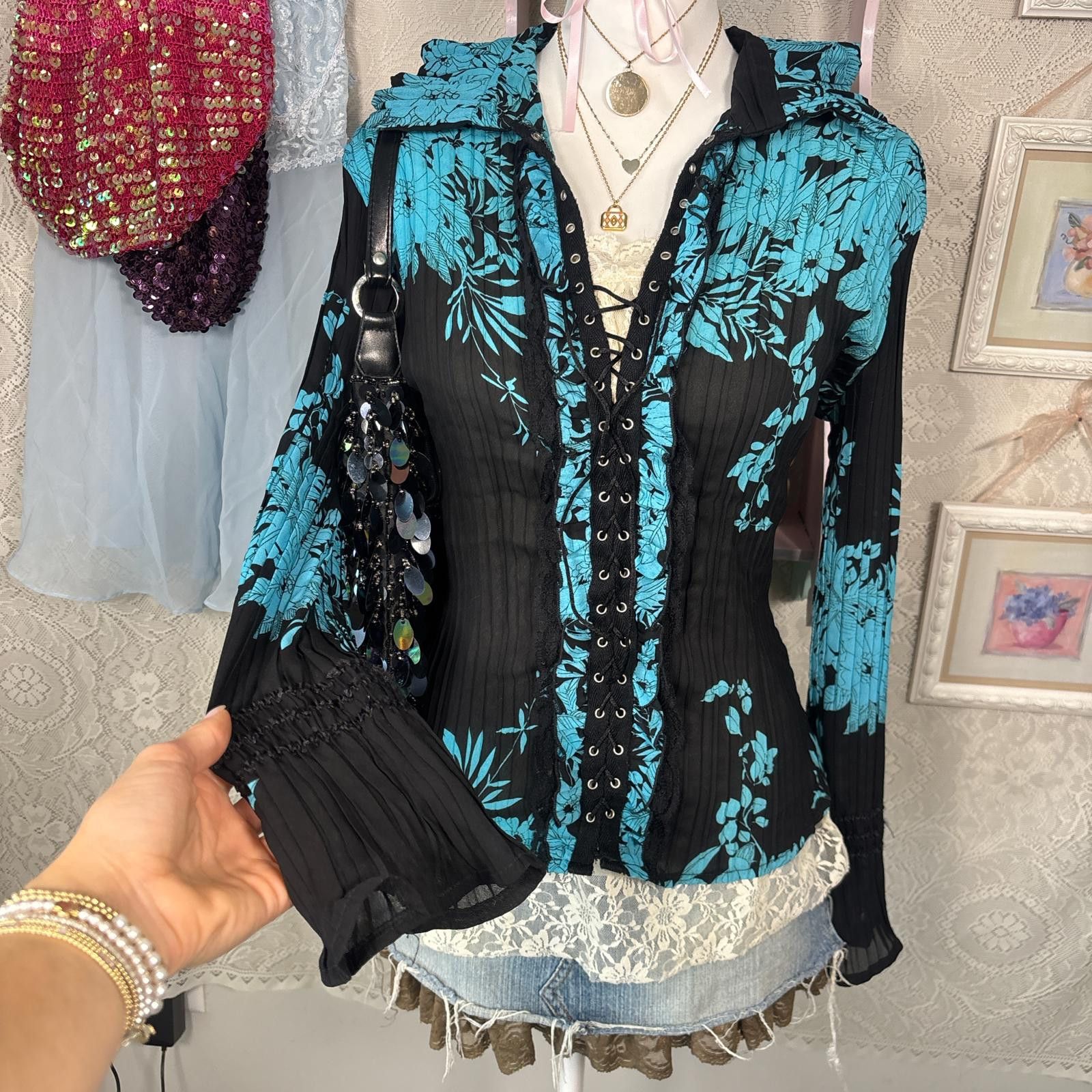 Other y2k lace grunge goth fairy corset lace up blouse Size M / US 6-8 / IT 42-44 - 2 Thumbnail