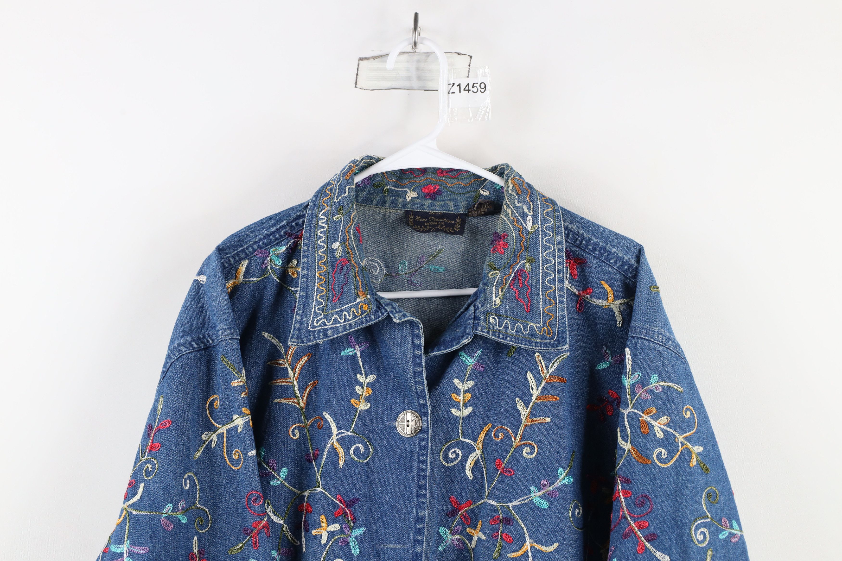Vintage Vintage 90s Y2K Fairy Bella Embroidered Flower Denim Jacket Size XXL / US 16-18 / IT 52-54 - 2 Thumbnail