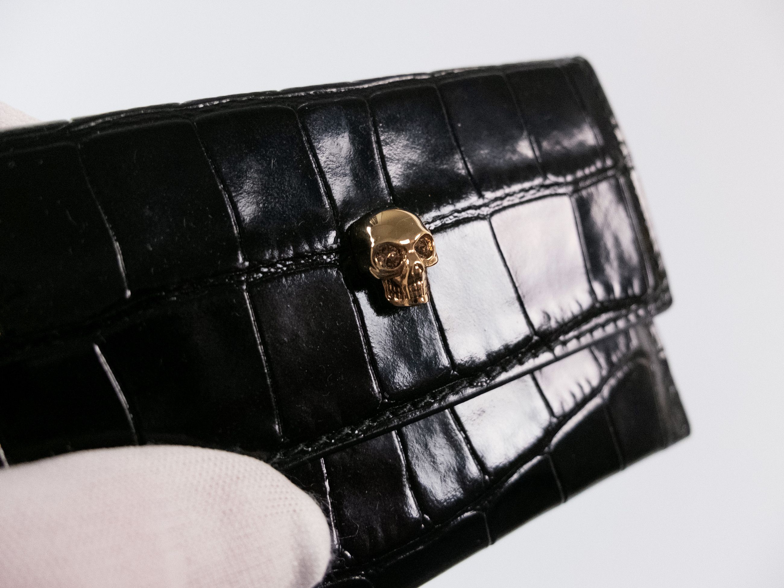 Alexander McQueen ALEXANDER MCQUEEN Skull black croc effect card holder q Size ONE SIZE - 2 Thumbnail
