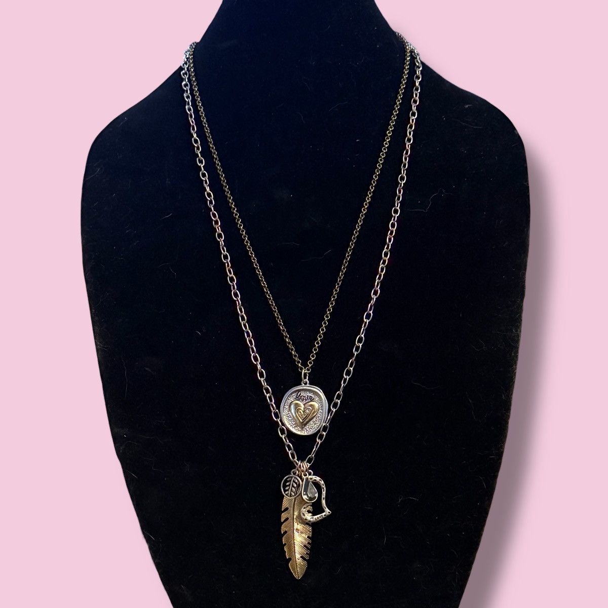 Other Long double layered two tone love them charm/pendant necklac Size ONE SIZE - 1 Thumbnail