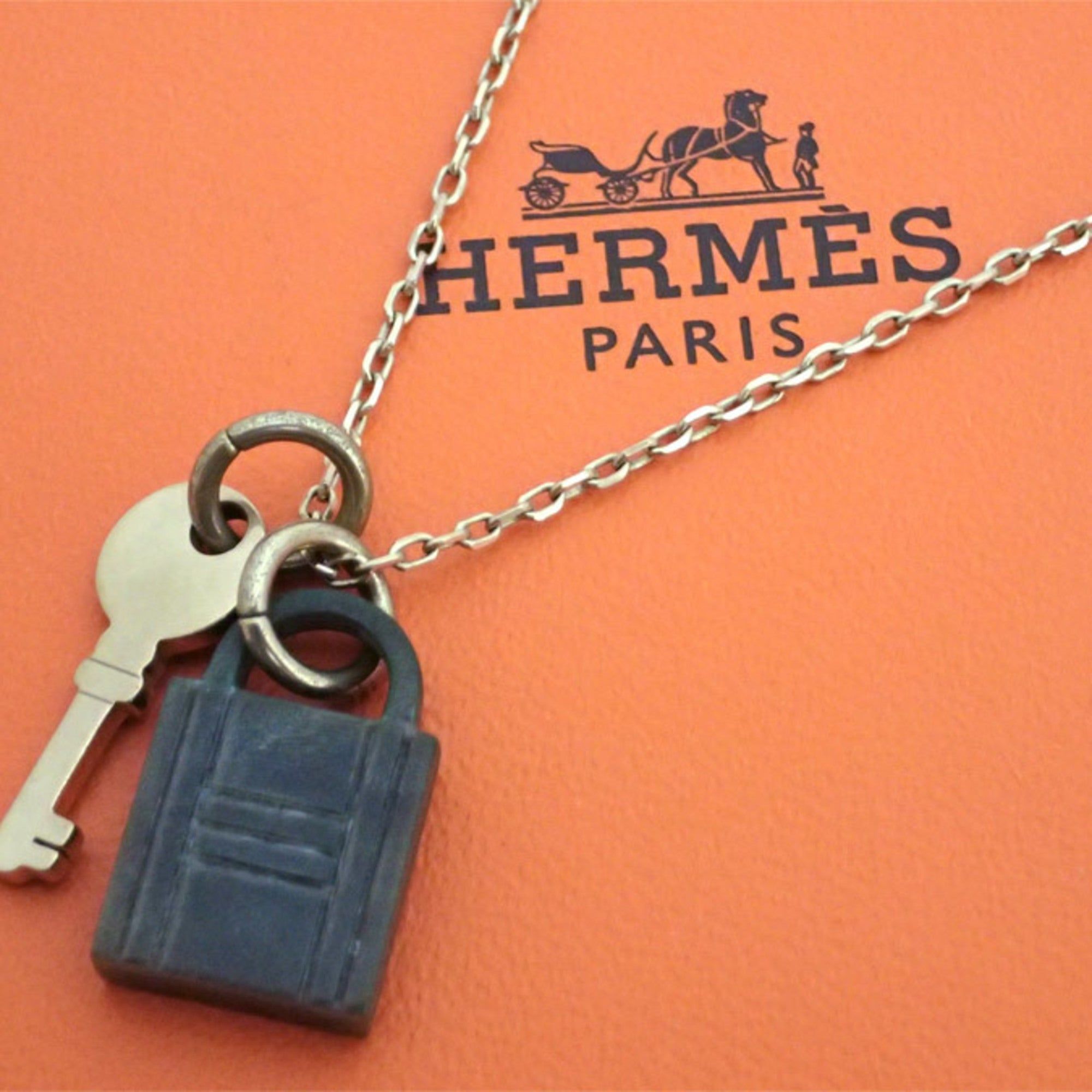 image of Hermes Necklace Amulet Padlock Metal Gold/khaki Gray Unisex in Black, Women's