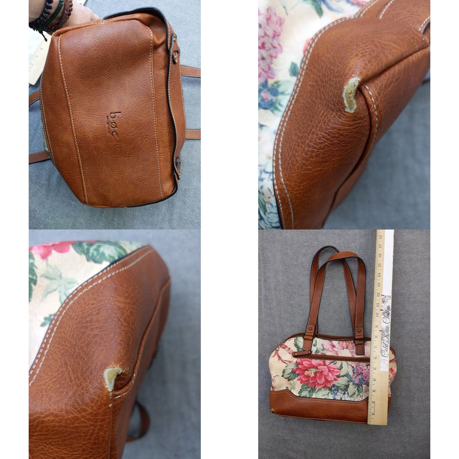 Vintage VINTAGE B.o.c Floral Tapestry Shoulder Bag Womens Brown Faux Leather Zip Purse Handbag Size ONE SIZE - 8 Thumbnail
