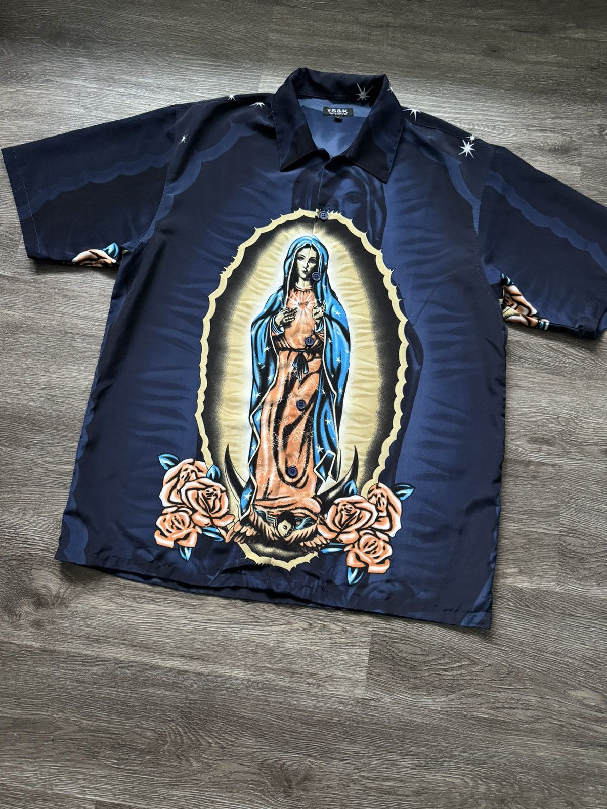Virgin Mary / Virgen De Guadalupe Short Sleeve Button Up