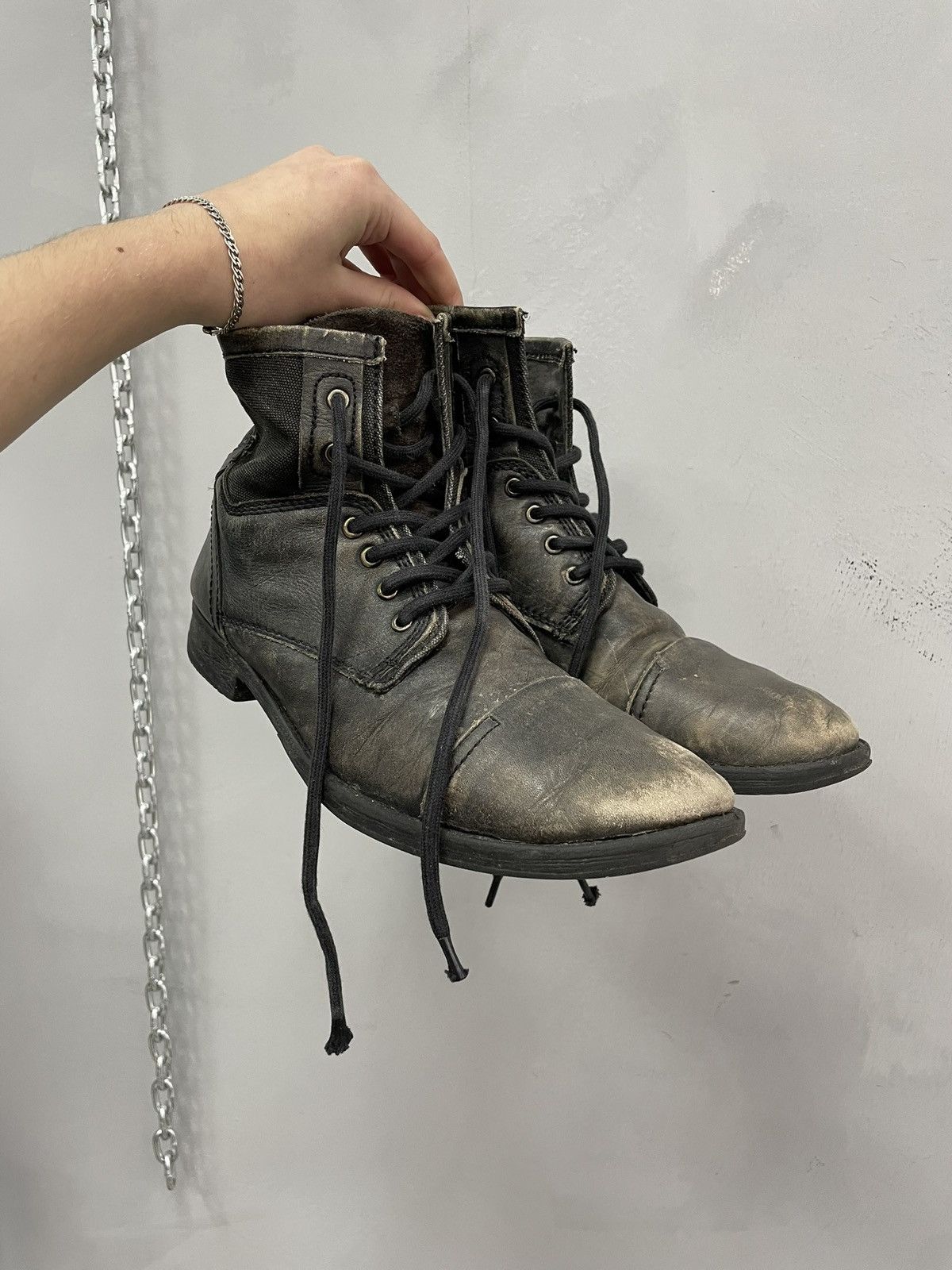 Hedi Slimane Vintage Brown Military Lace Up Leather Boots 90s guidi style Size US 9 / EU 42 - 2 Thumbnail