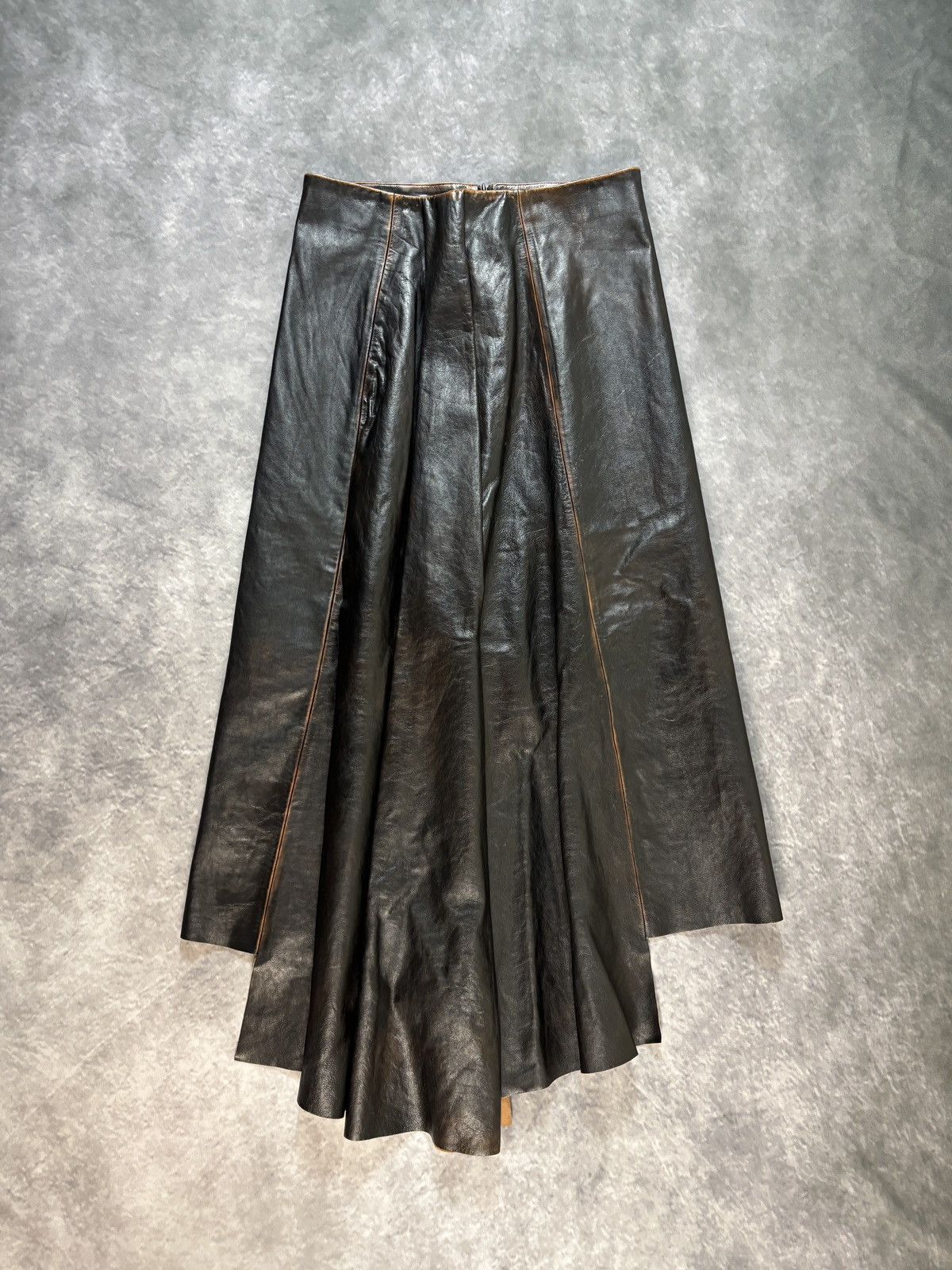 Prada F/W 2013 Prada Leather Skirt Runway Asymmetrical Maxi Long Size 27" / US 4 / IT 40 - 24 Thumbnail