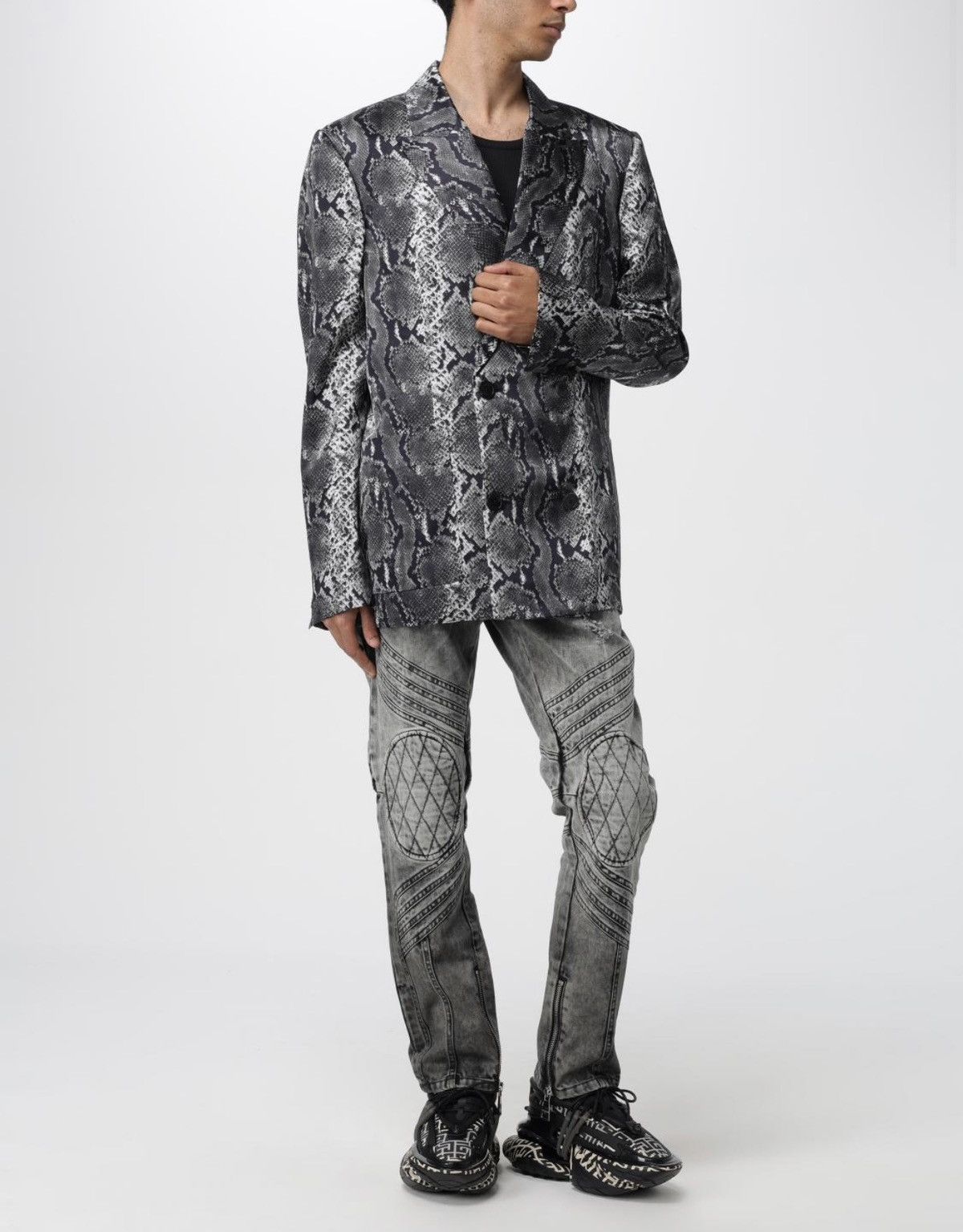 Balmain Balmain Double Breasted Silk Snake Print Blazer Jacket Sz 56 Size 54R - 6 Thumbnail