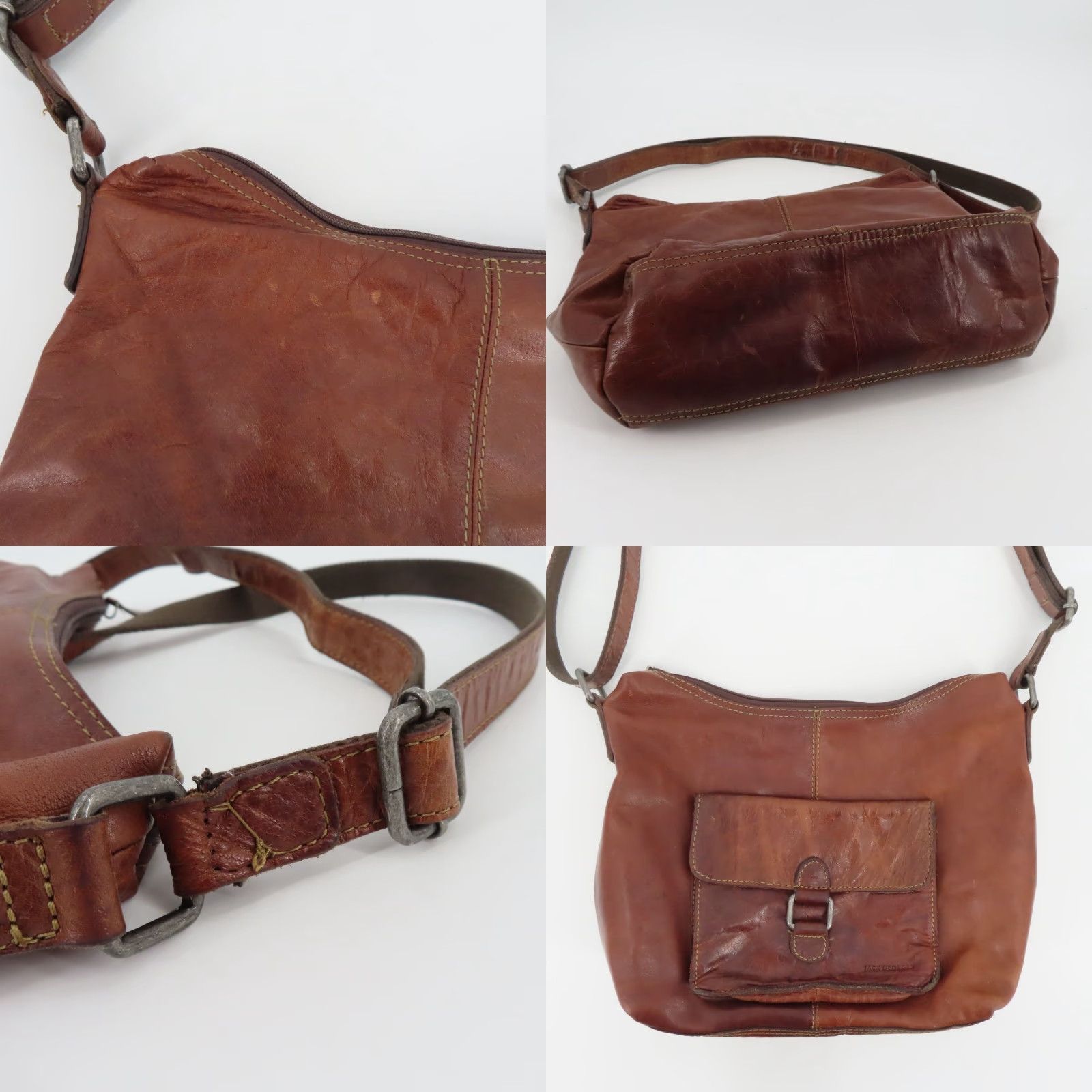 George Jack Georges Distressed Brown Leather Shoulder Bag Handbag Purse Flap Pocket Size ONE SIZE - 9 Thumbnail
