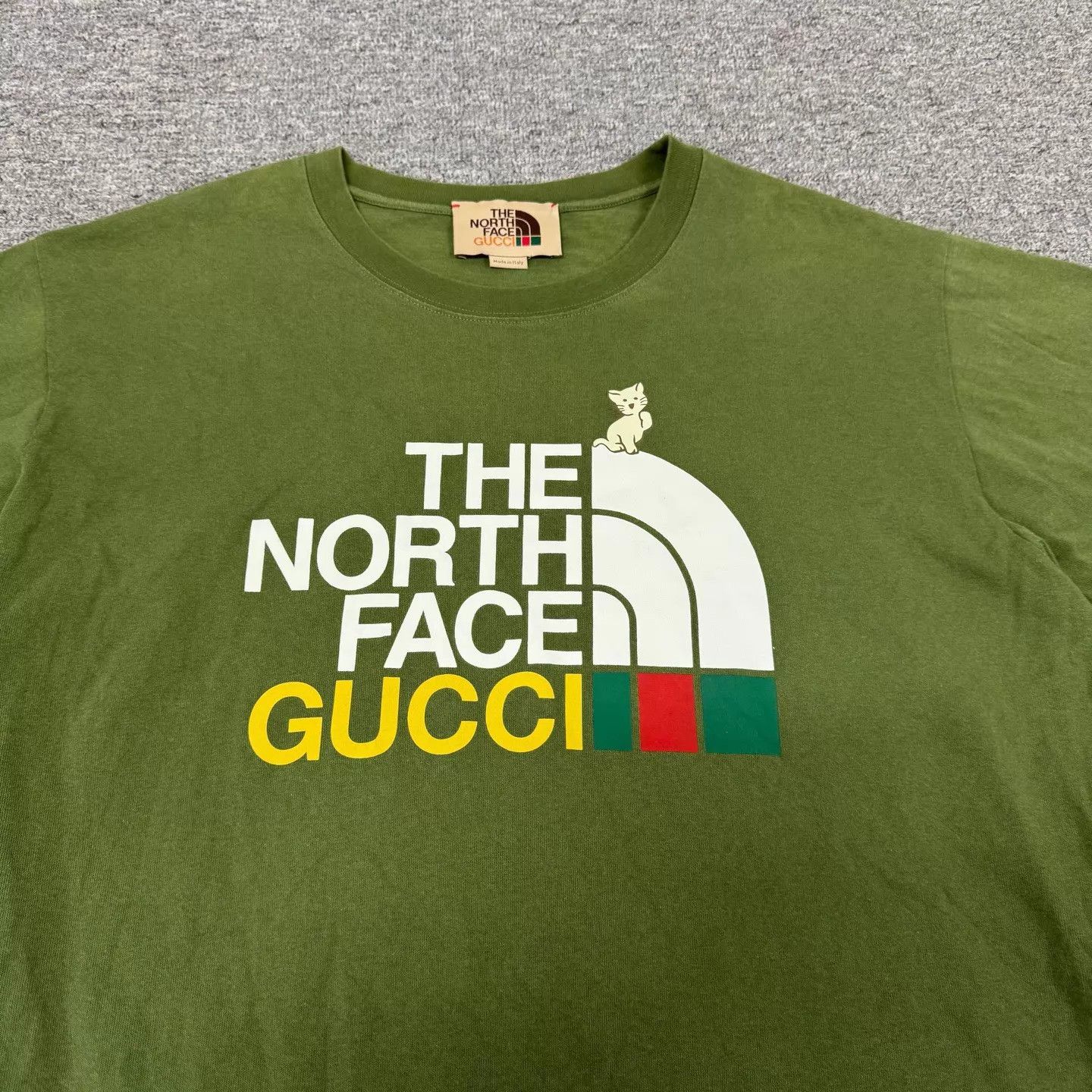 Gucci Gucci x TNF Olive Green Cat Print SS Tee L Size US L / EU 52-54 / 3 - 4 Thumbnail
