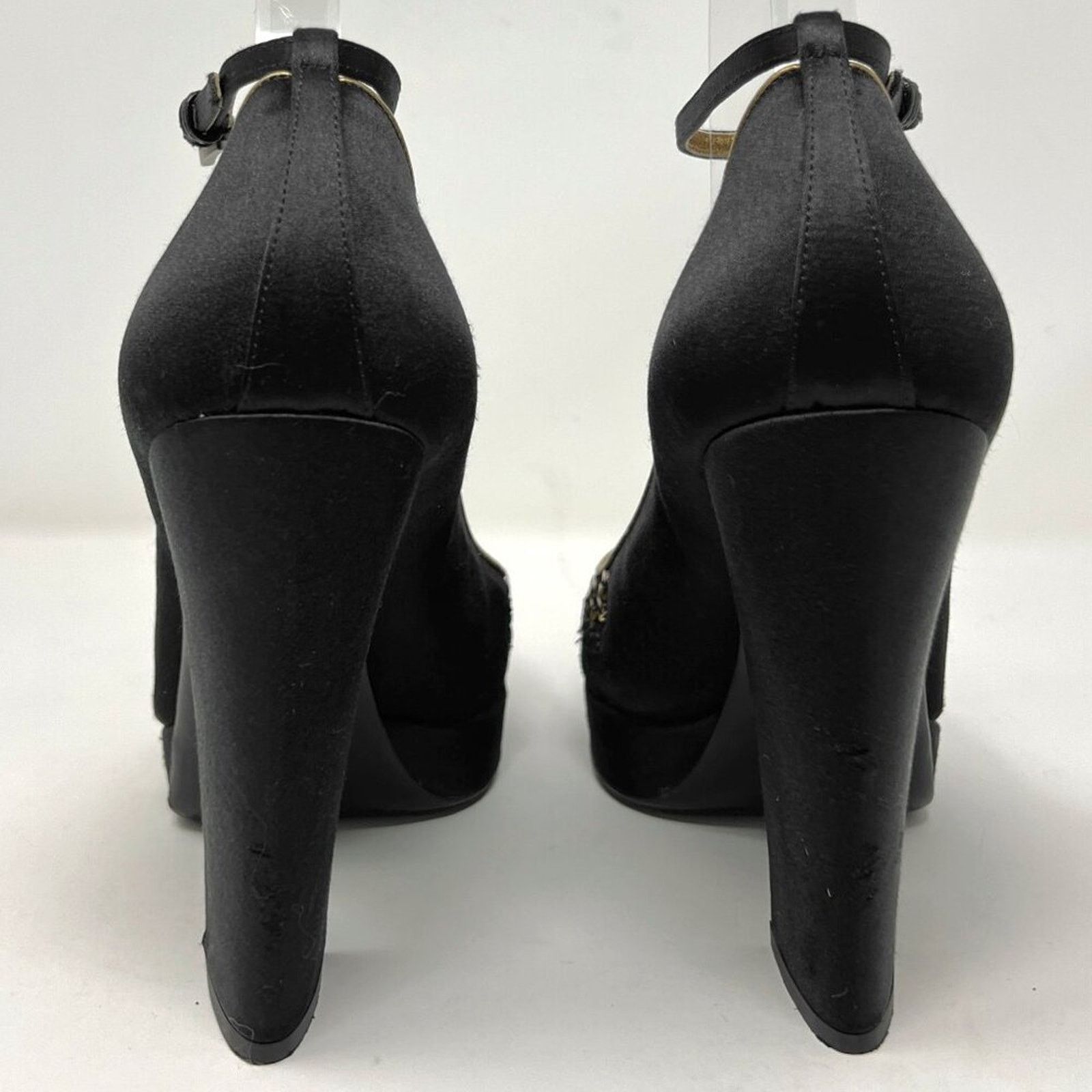 Prada Prada Black Satin Gold Sequins Mary Jane Platform Pumps Size US 8.5 / IT 38.5 - 5 Thumbnail