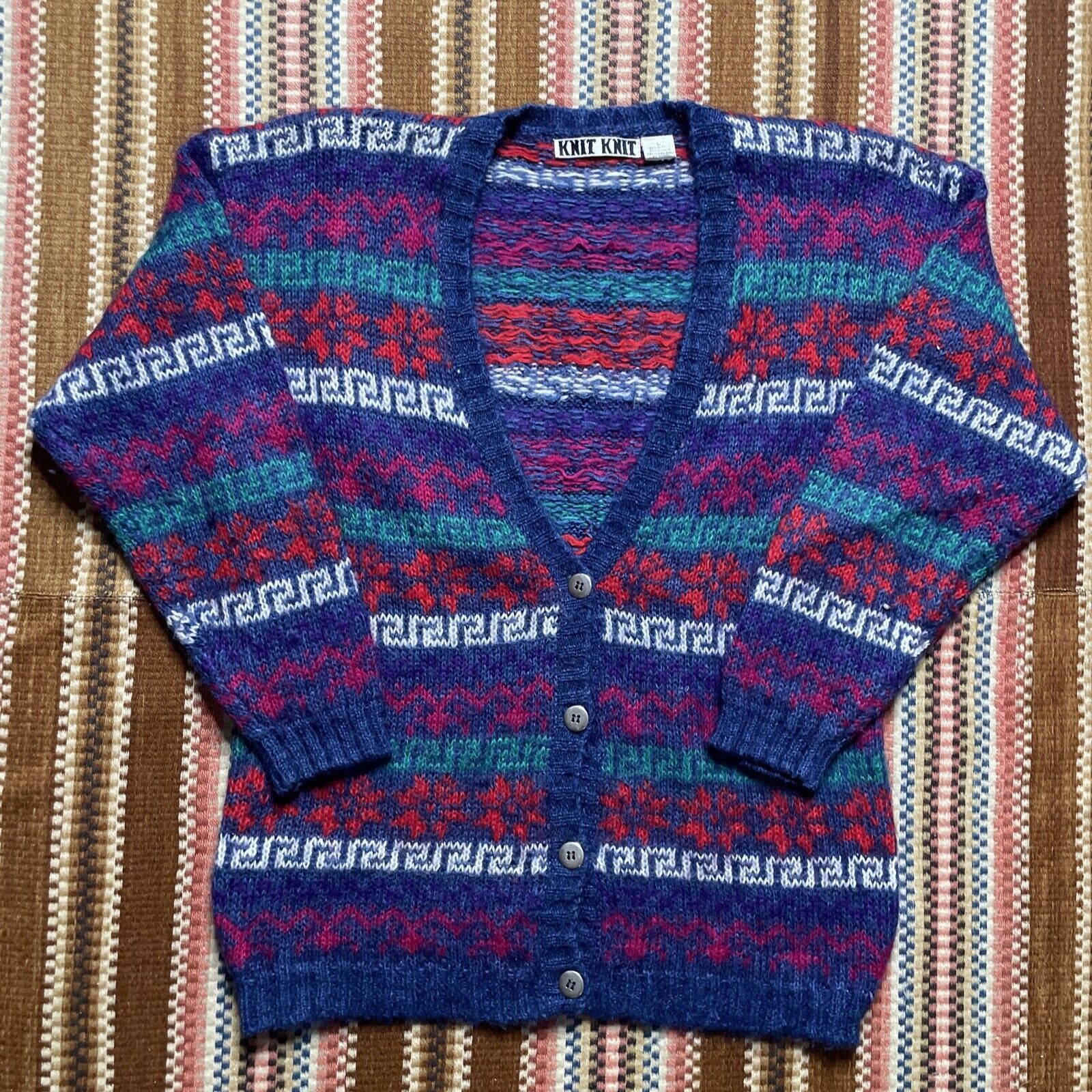 Japanese Brand × Vintage Vintage Knit Knit 50% Mohair Patterned Striped Cardigan Size US L / EU 52-54 / 3 - 1 Thumbnail