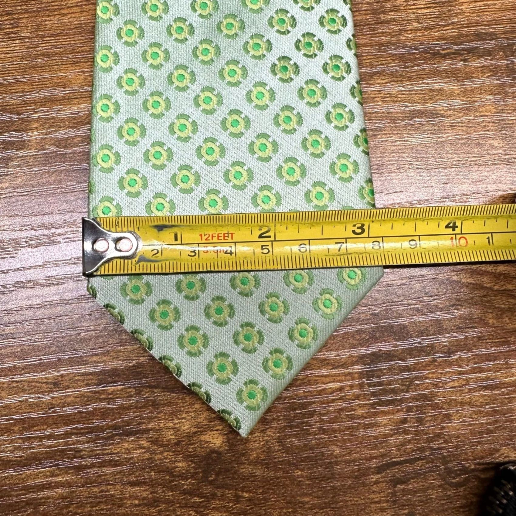 Vintage Brio Mens Tie Green Geometric Medallion Pattern Polyester Classic Width Size ONE SIZE - 7 Thumbnail