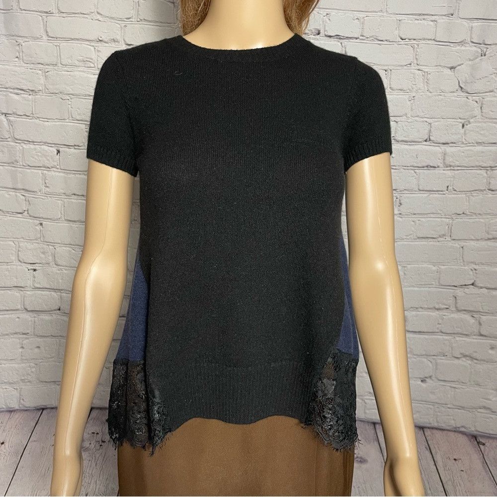 Other NWT New Aqua Cashmere Two Tone Tee Short Sleeve Black Navy Size XS / US 0-2 / IT 36-38 - 2 Thumbnail