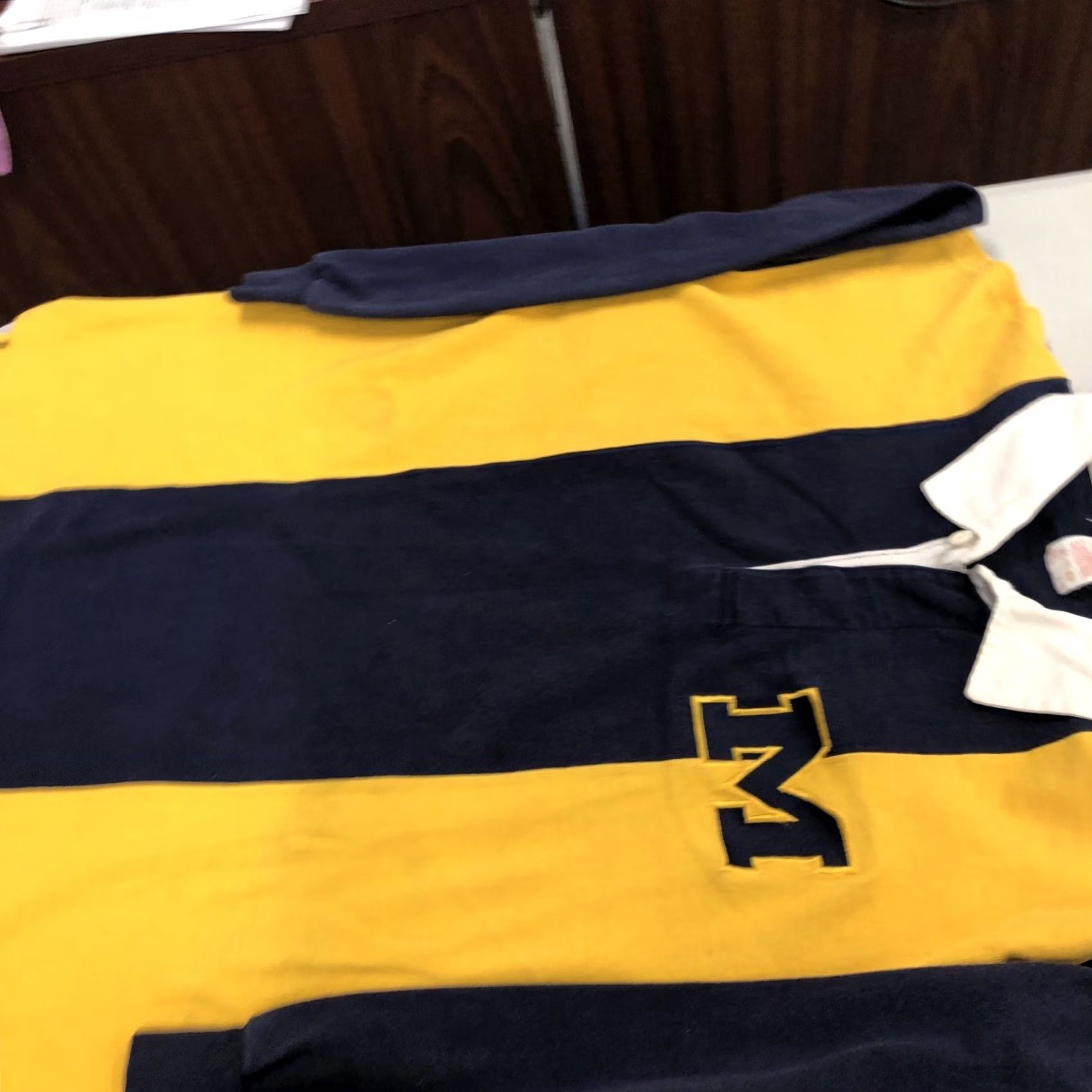 Vintage VINTAGE The Game Michigan Long Sleeve Rugby Polo Shirt Mens L Yellow Blue Striped Size US L / EU 52-54 / 3 - 5 Thumbnail