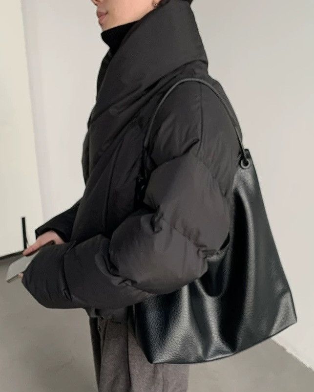 Avant garde wrap shawl collar quilted puffer jacket coat