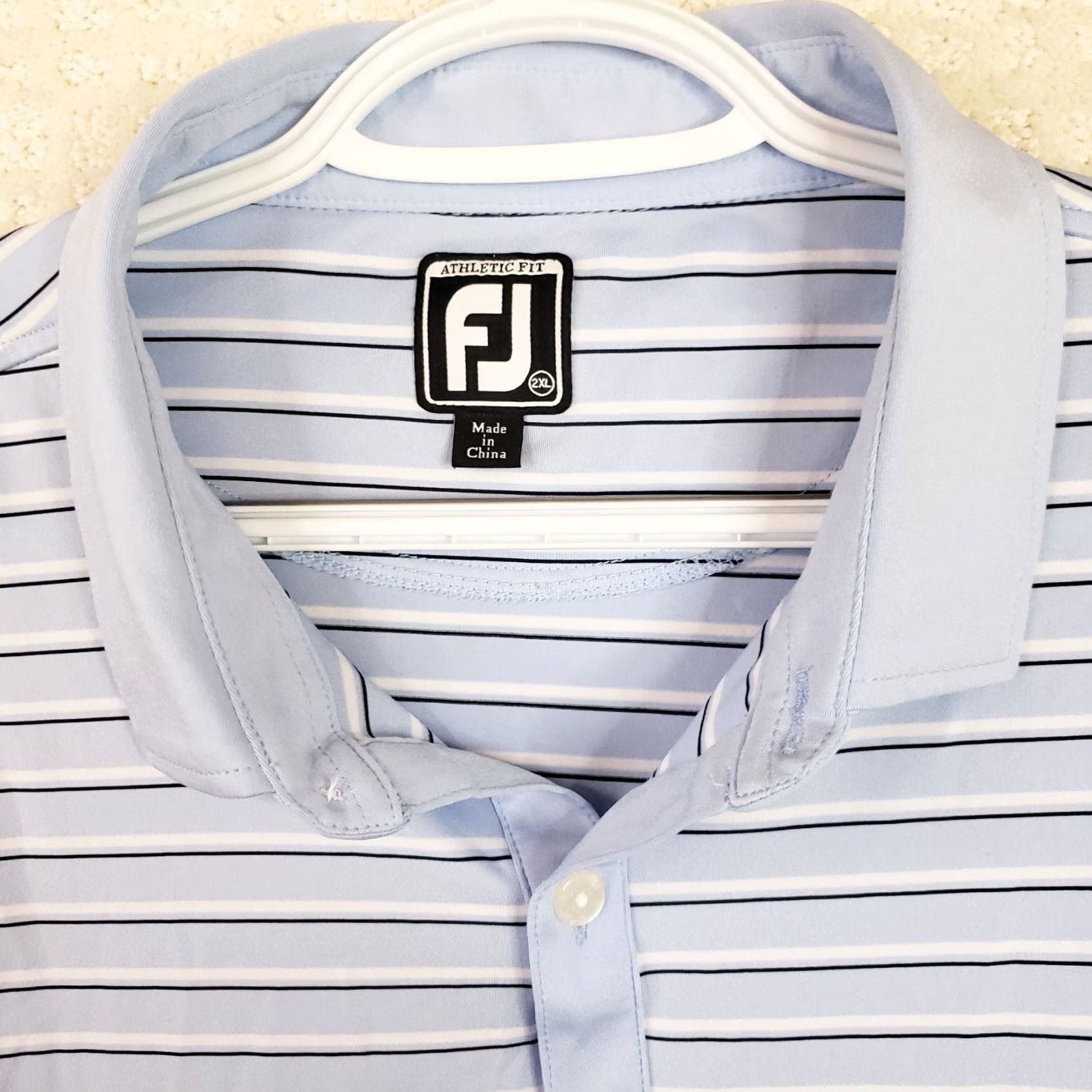 Footjoy FootJoy Athletic Fit Polo Shirt Striped Blue White 2XL Men’s Golf Polo Casual Performance Preppy Logo Clothing Size US XXL / EU 58 / 5 - 4 Thumbnail