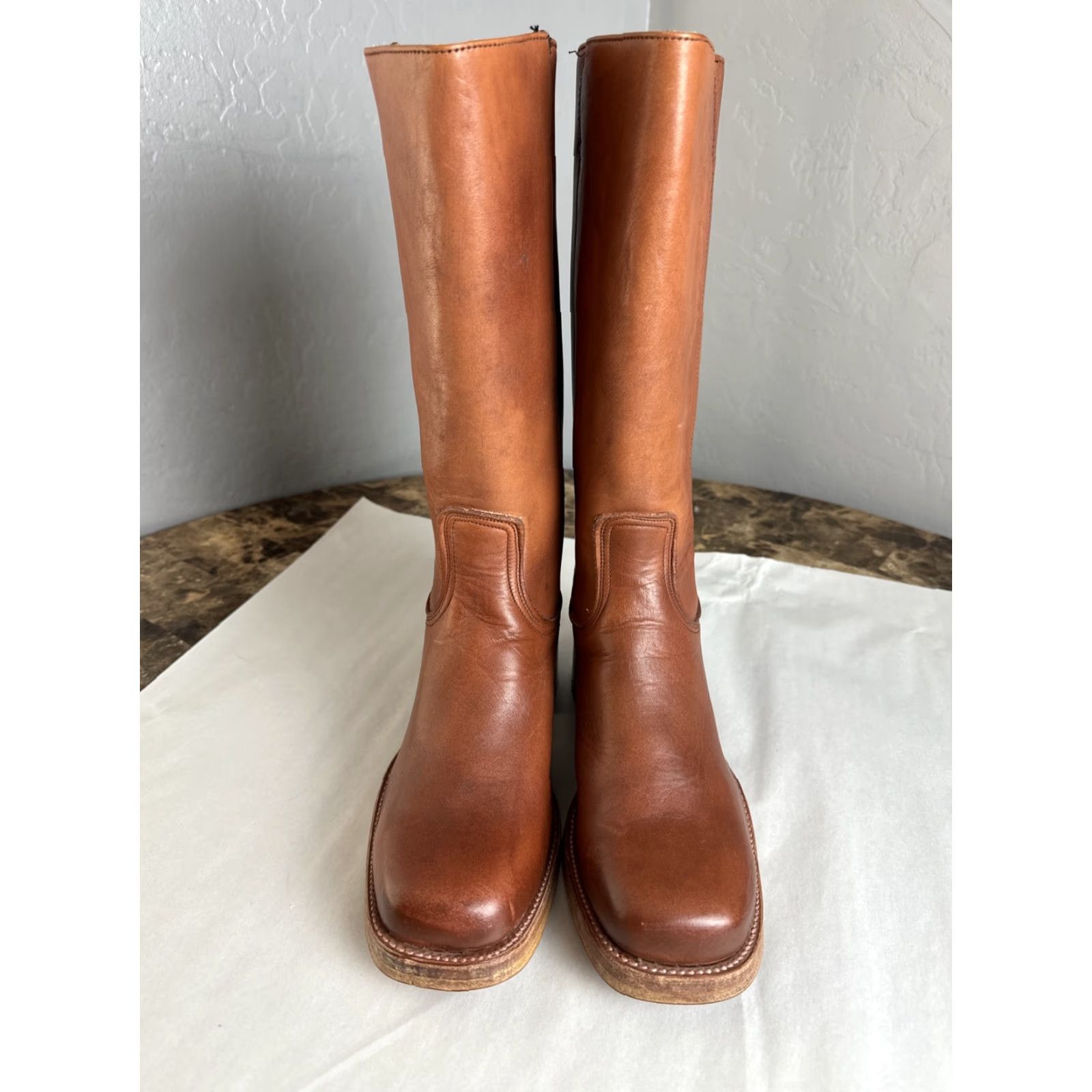 Wrangler VINTAGE Wrangler Made In USA Tall Leather Mens Boots 9.5 D 15” Brown Leather Western USA Mens Boots Size US 10 / EU 43 - 3 Thumbnail