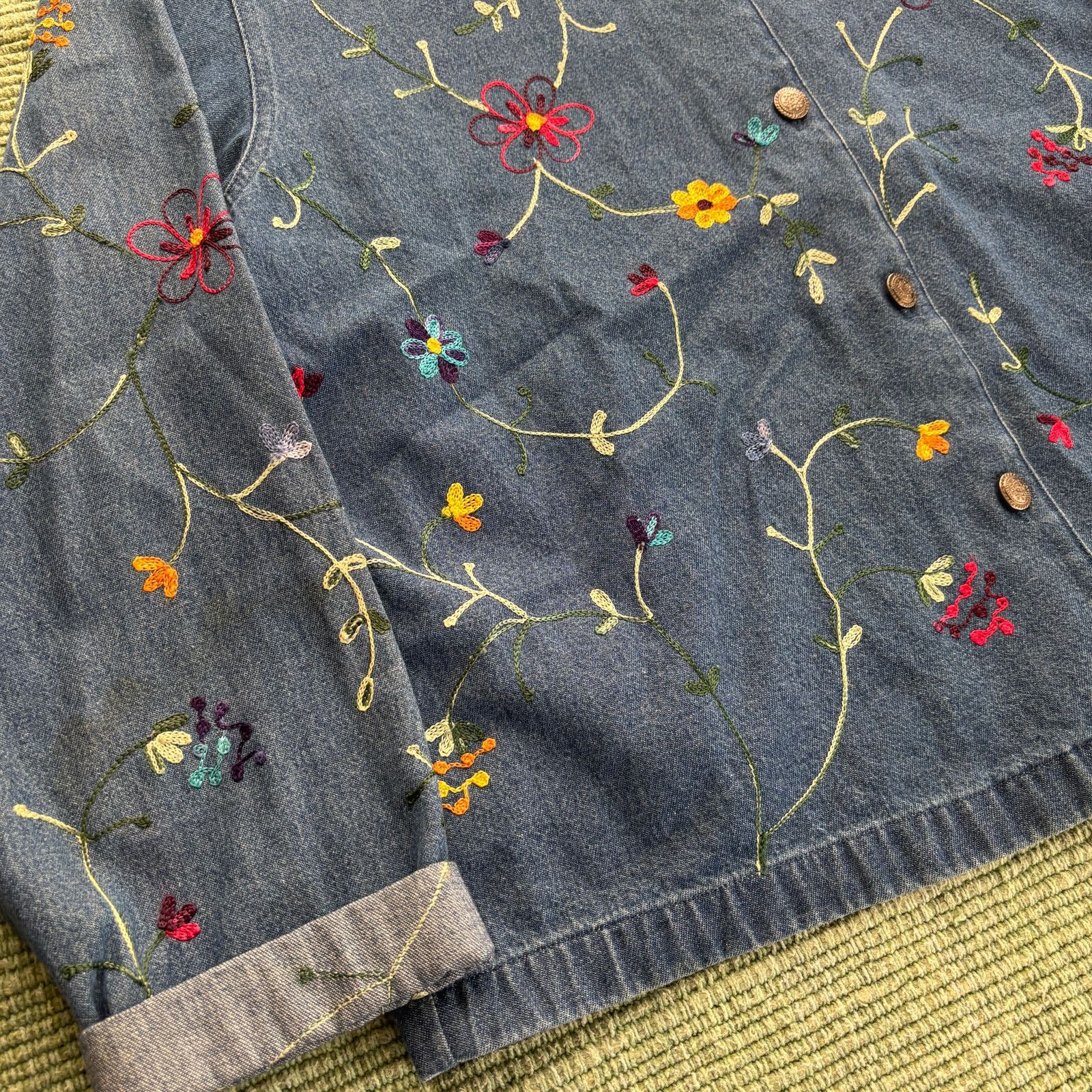 Vintage VTG 90s StudioWorks Chainstitched Floral Denim Womens Jacket Size L / US 10 / IT 46 - 5 Thumbnail