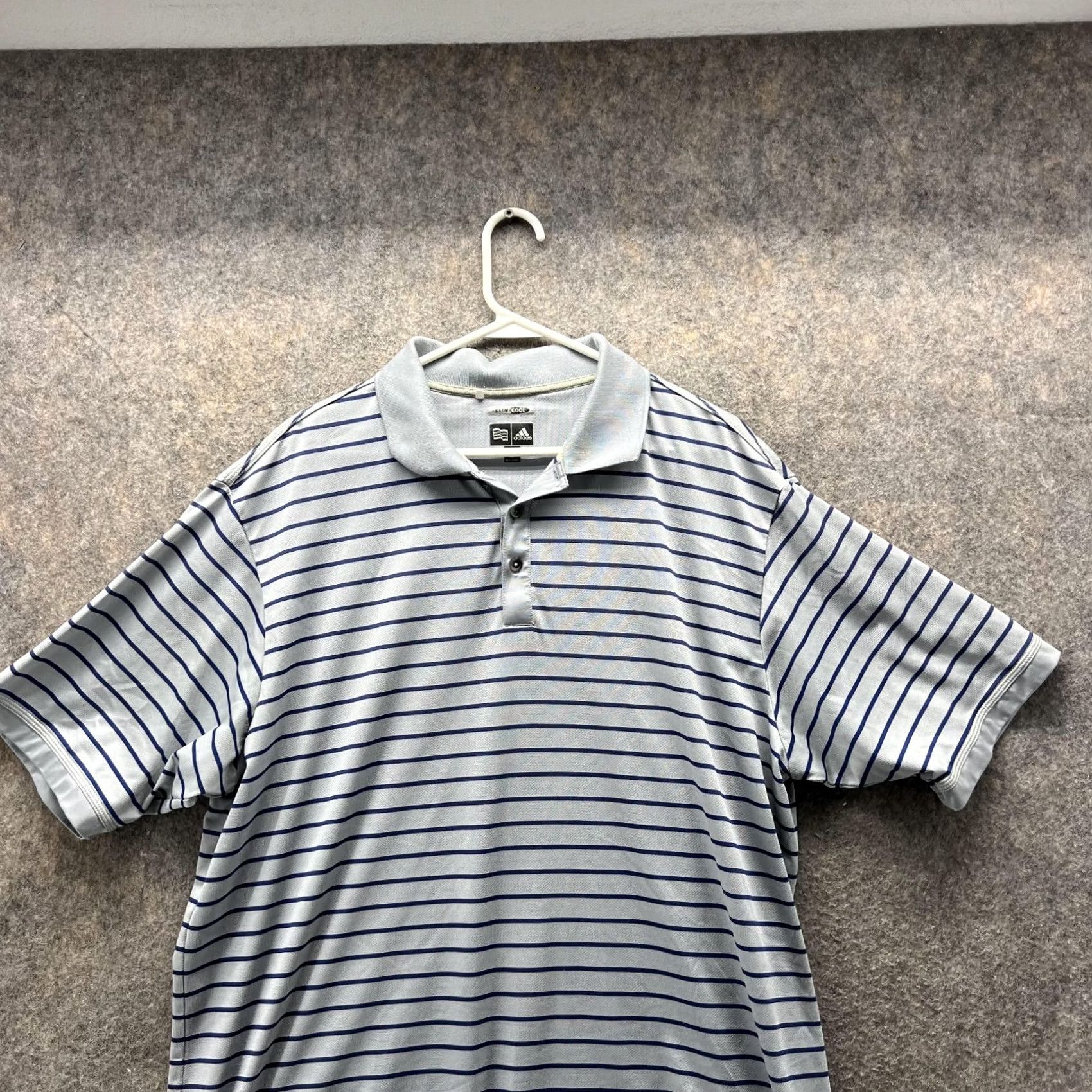 Adidas Adidas Polo Shirt Men XL Gray Blue Striped Climacool Golf Short Sleeve Button Collar Casual Shirt Size US XL / EU 56 / 4 - 2 Thumbnail