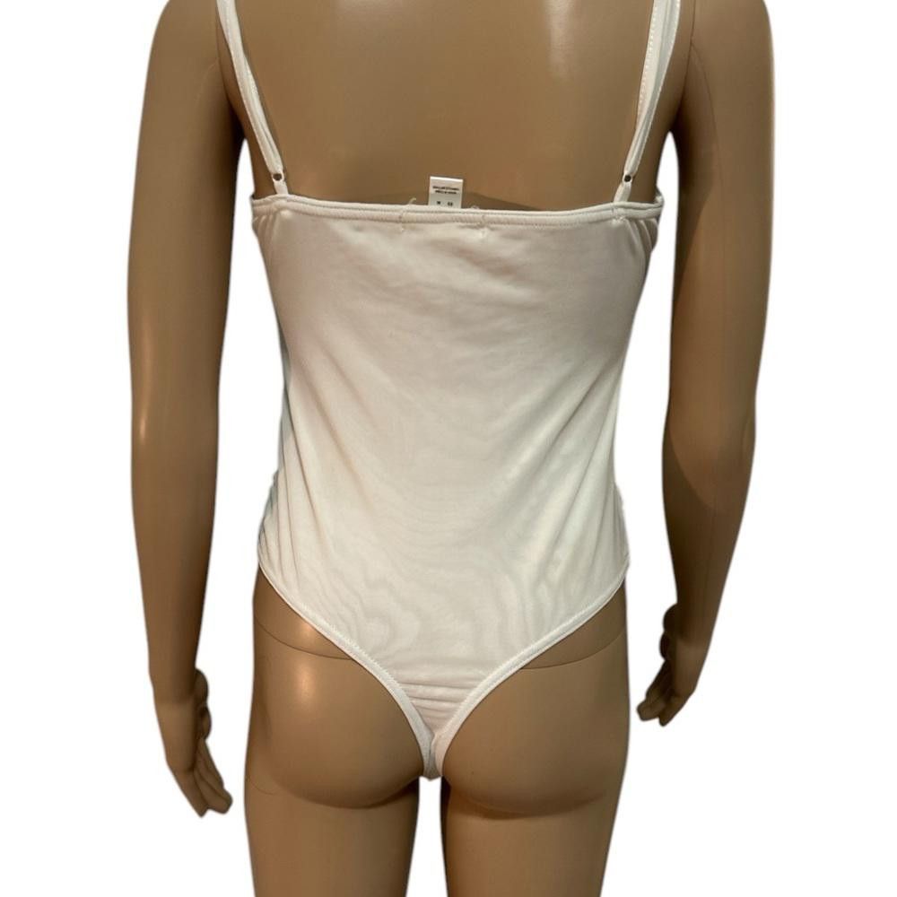 Designer Women's Cream Ruched Bodysuit Size ONE SIZE - 4 Thumbnail